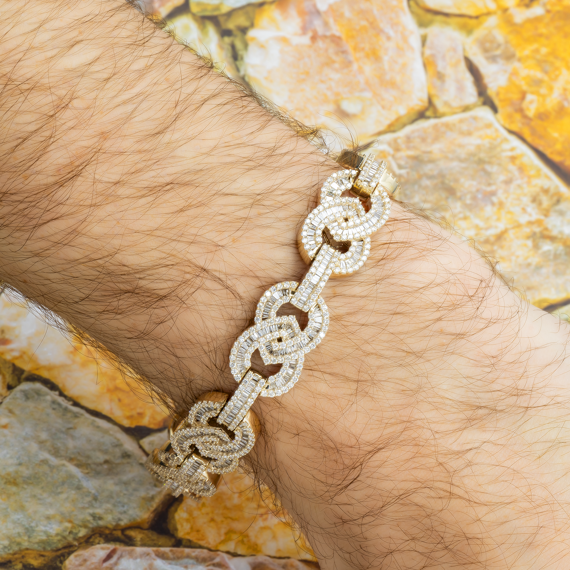 10K GOLD BAGUETTE AND ROUND DIAMONDS DESIGNER INFINITY CHAIN BRACELET 9.00 CT