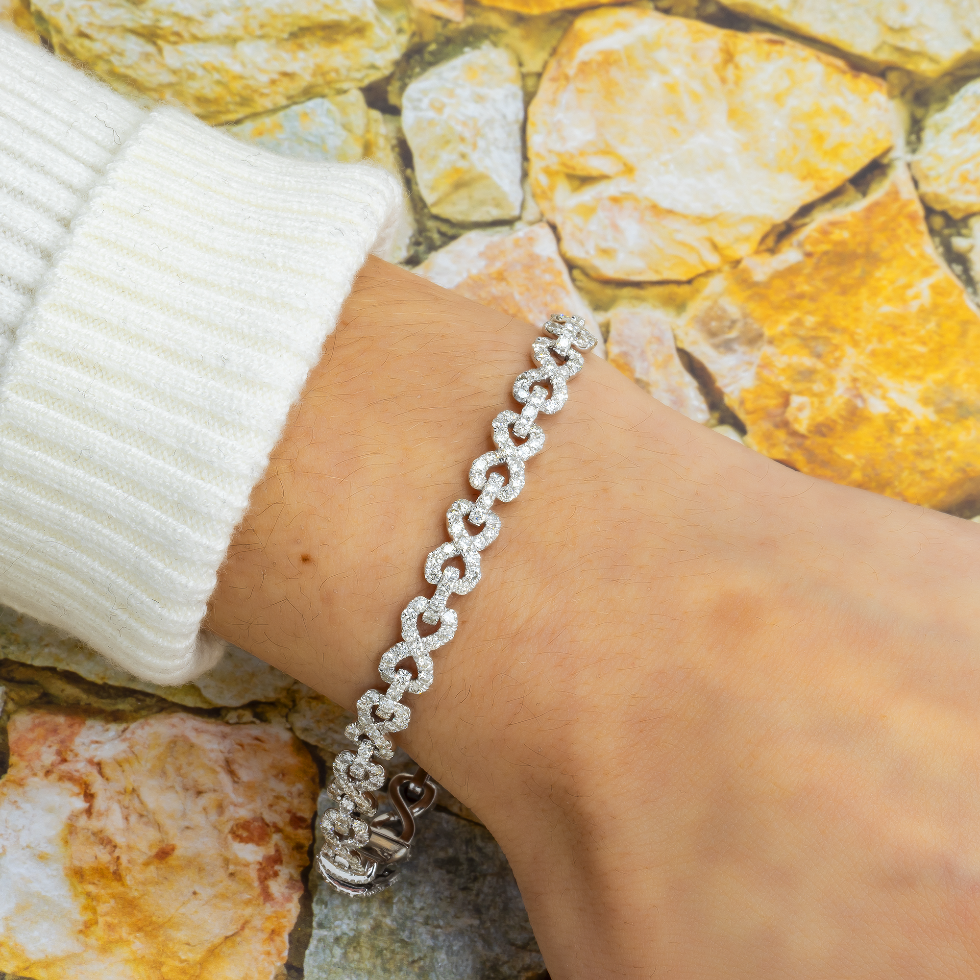 14K GOLD DIAMOND 7MM ROLO LINK INFINITY BRACELET 7.85 CT