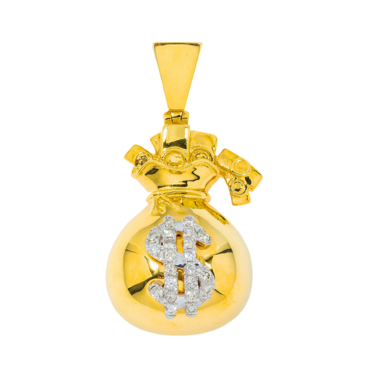 10K GOLD DIAMOND DOLLAR SIGN MONEY BAG PENDANT 0.50 CT