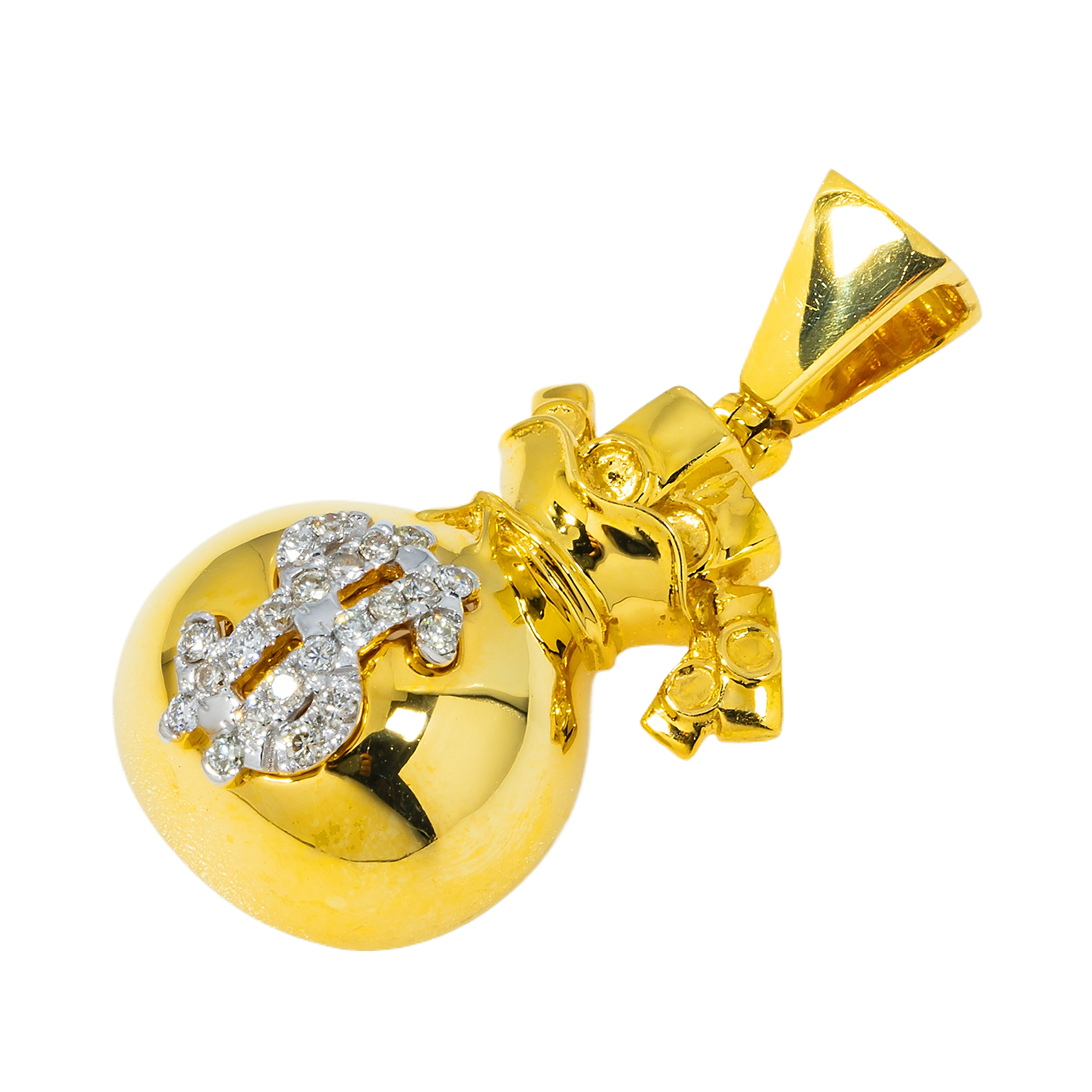 10K GOLD DIAMOND DOLLAR SIGN MONEY BAG PENDANT 0.50 CT