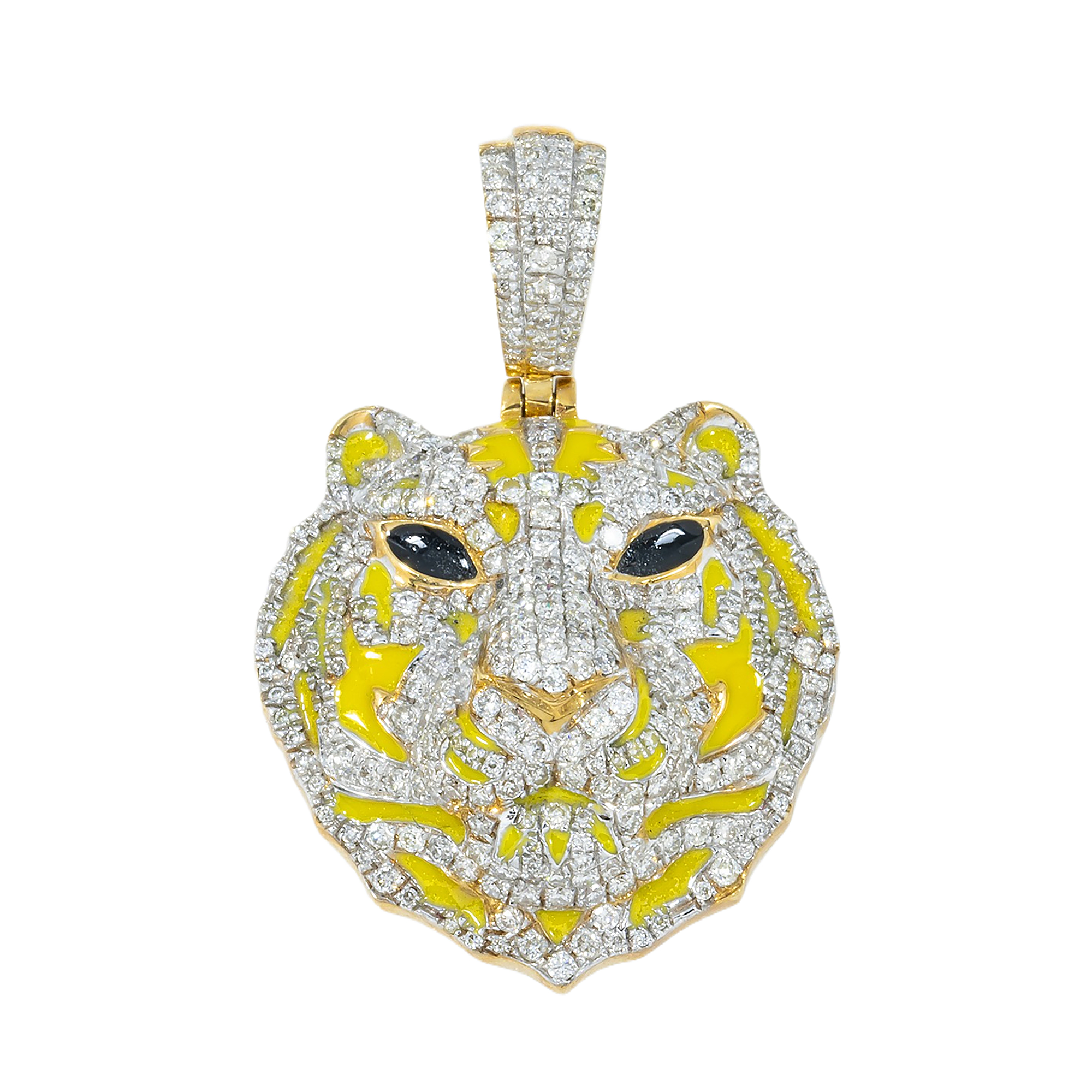10K GOLD DIAMOND YELLOW TIGER HEAD PENDANT 1.50 CT