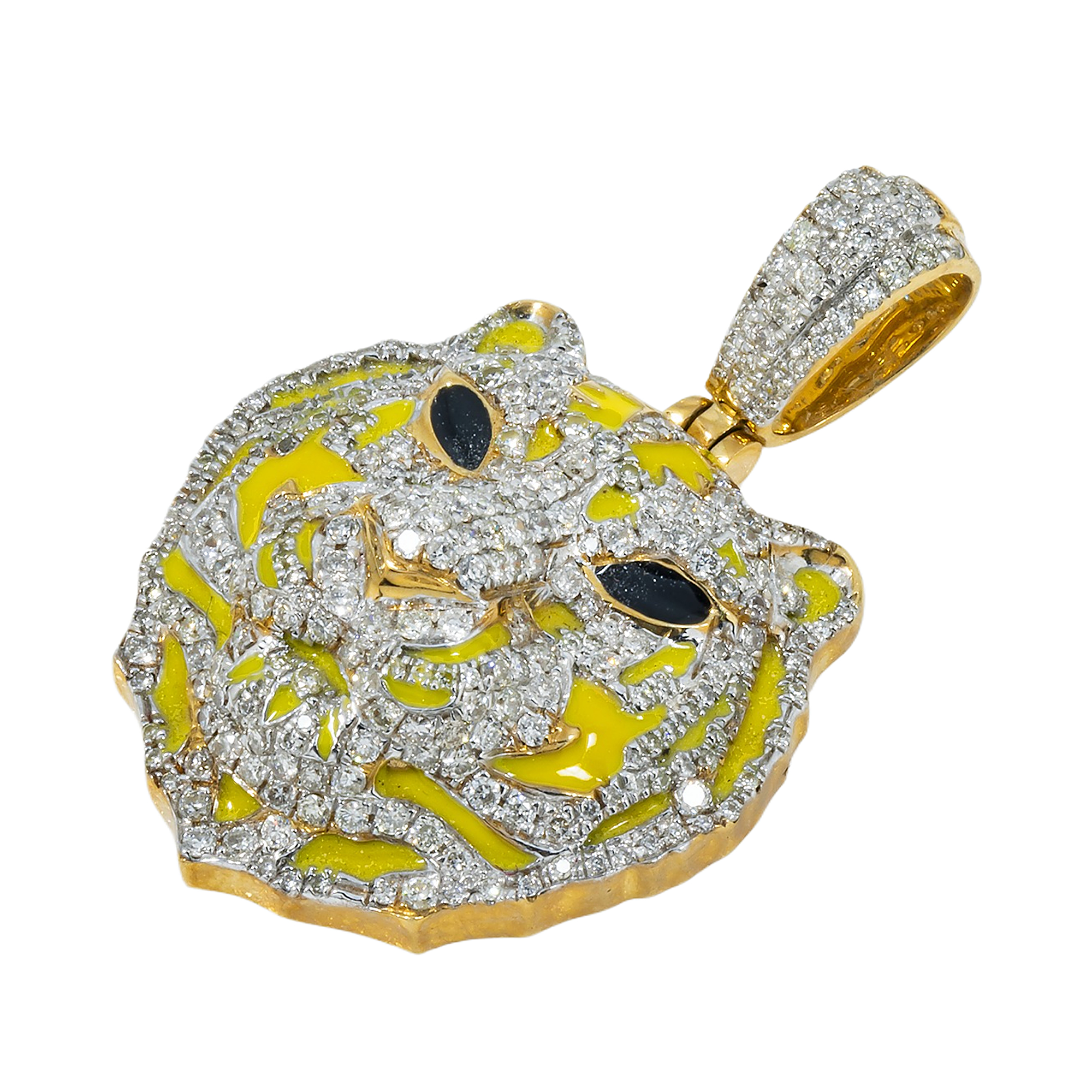 10K GOLD DIAMOND YELLOW TIGER HEAD PENDANT 1.50 CT