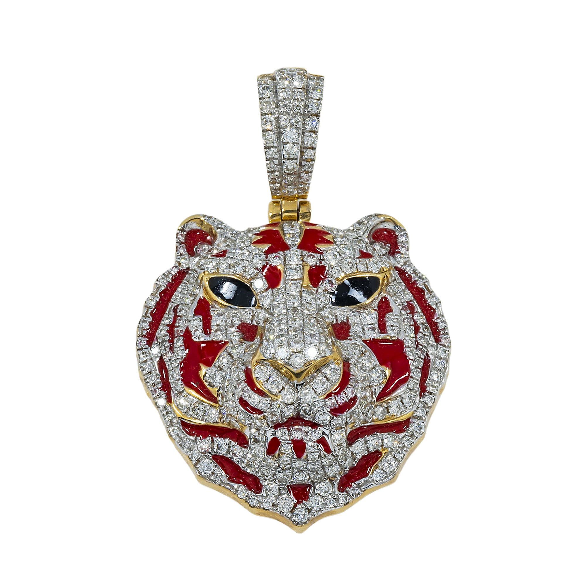 10K GOLD DIAMOND RED TIGER HEAD PENDANT 1.25 CT