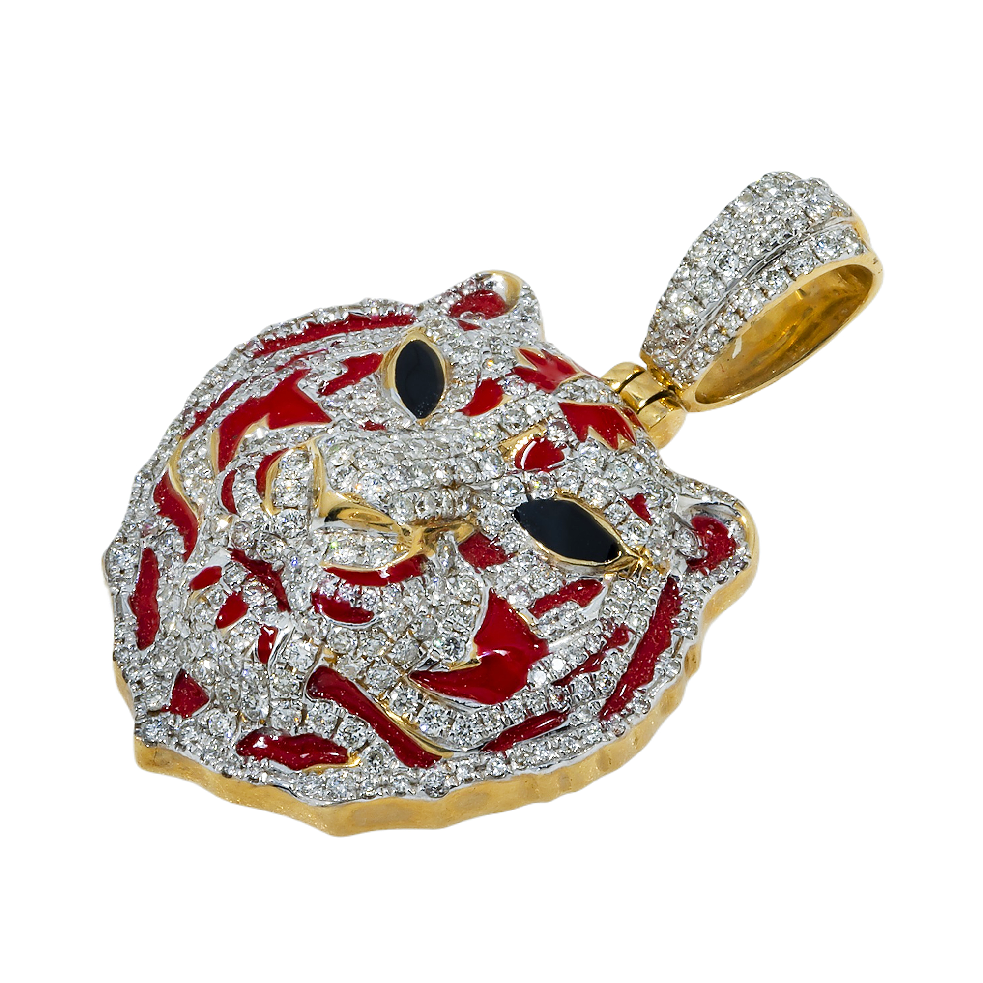 10K GOLD DIAMOND RED TIGER HEAD PENDANT 1.25 CT