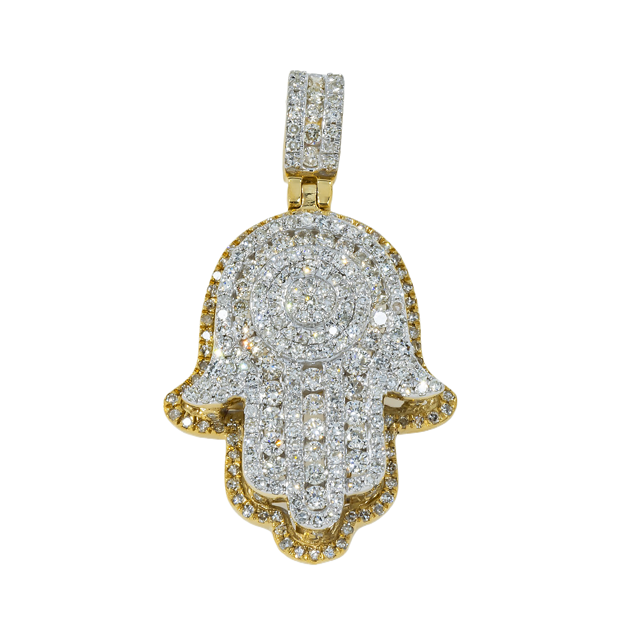 14K GOLD DIAMOND HAMSA PENDANT 1.20 CT