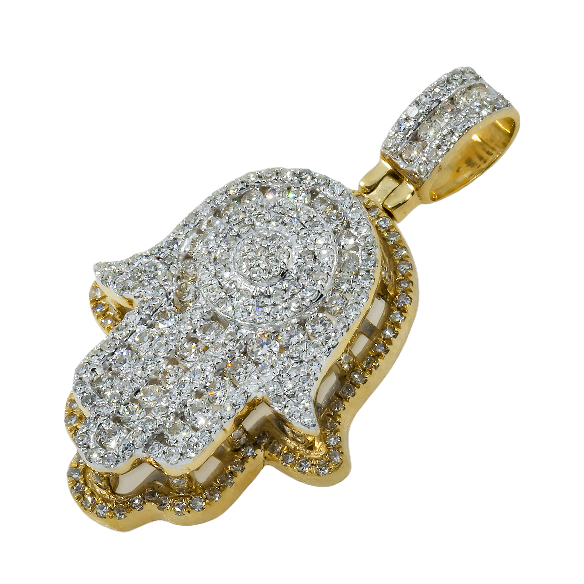 14K GOLD DIAMOND HAMSA PENDANT 1.20 CT