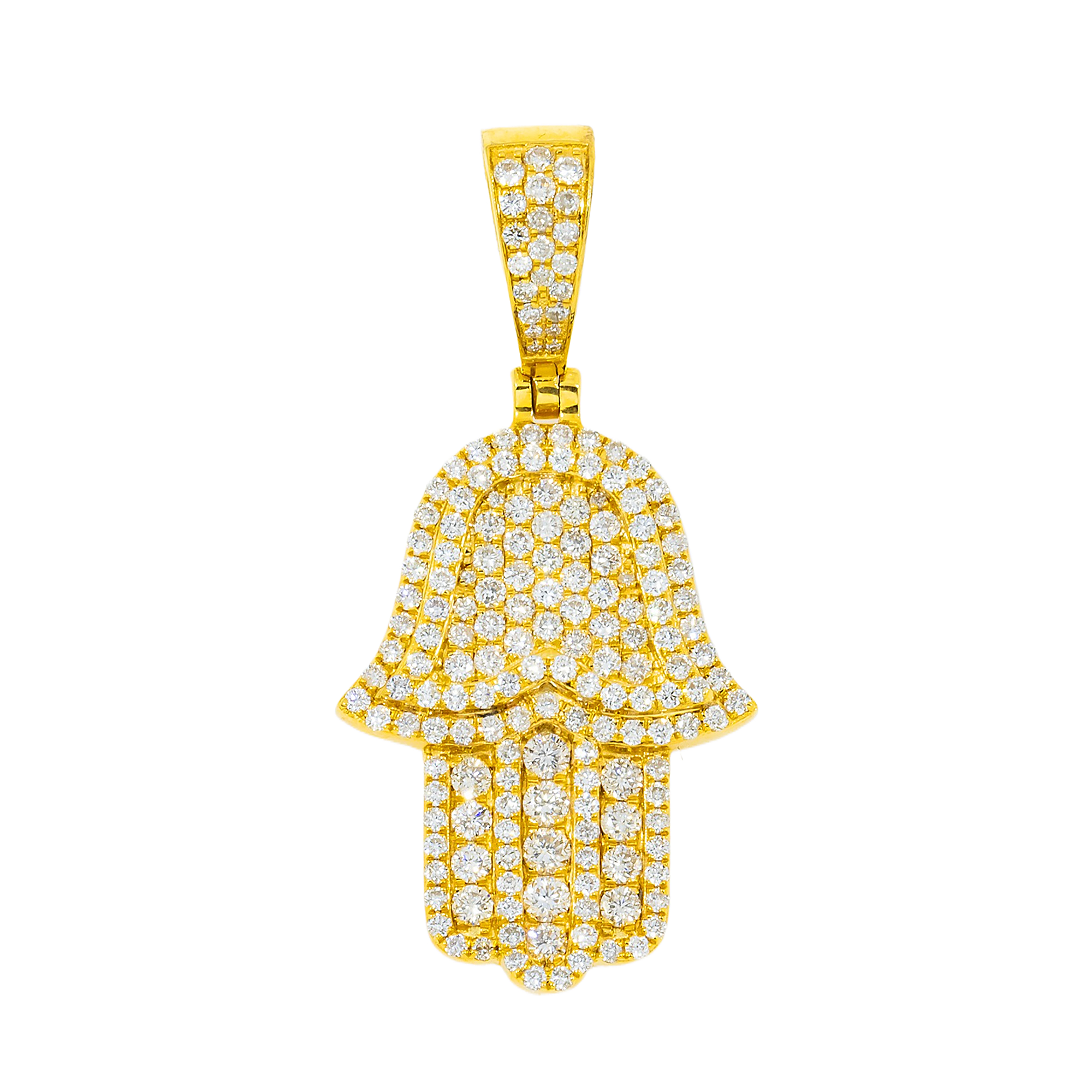 14K GOLD DIAMOND 3D HAMSA PENDANT 1.45 CT