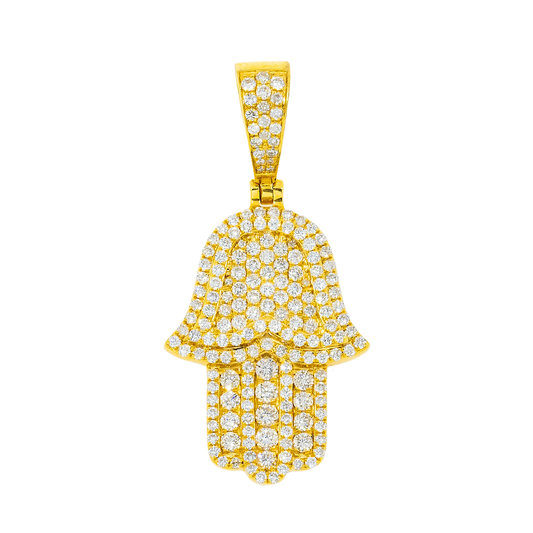 14K GOLD DIAMOND 3D HAMSA PENDANT 1.45 CT