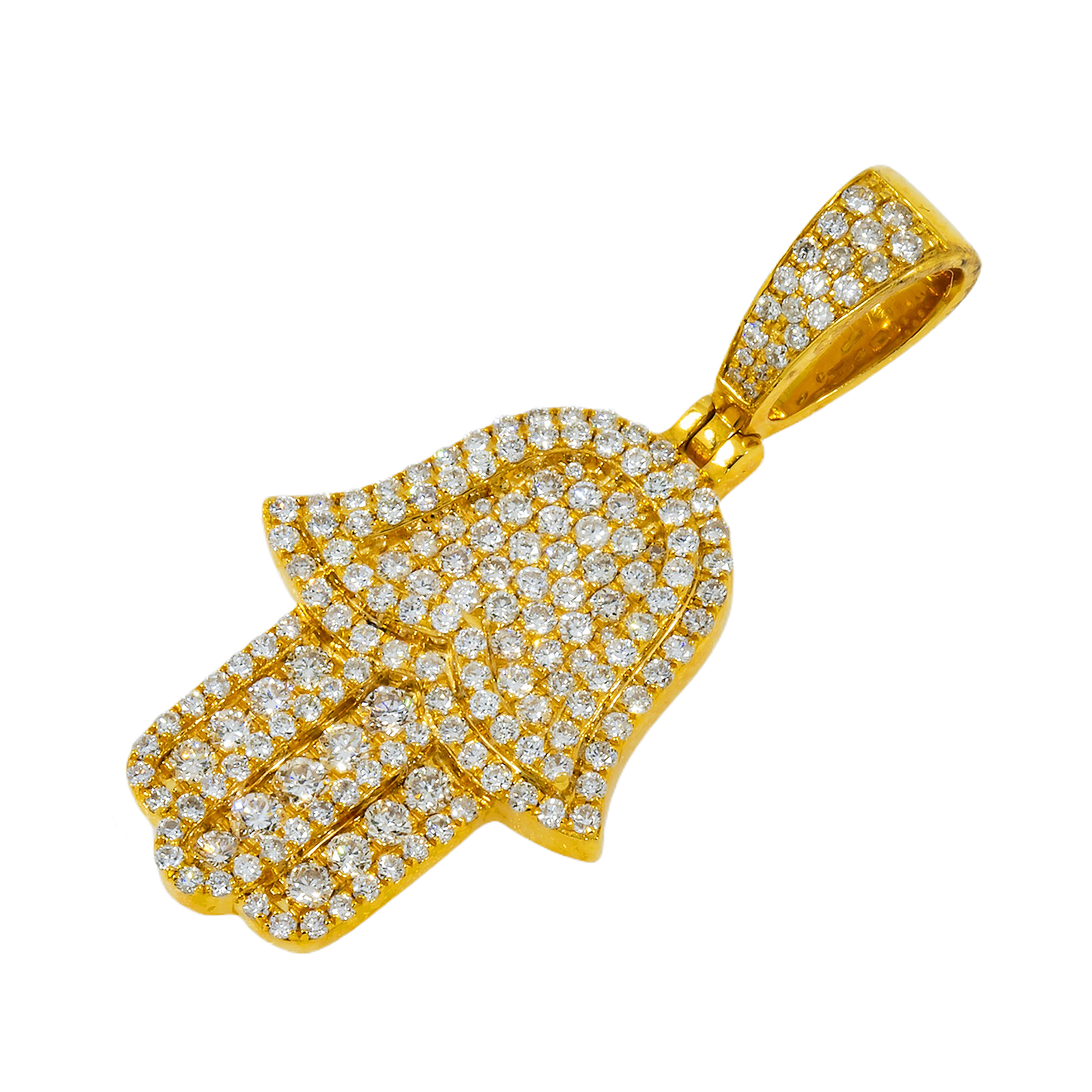 14K GOLD DIAMOND 3D HAMSA PENDANT 1.45 CT