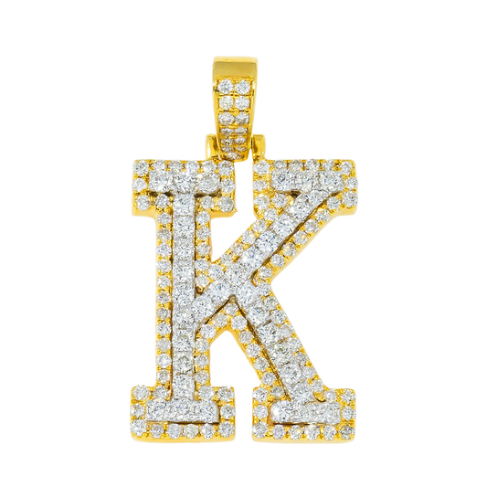 10K GOLD DIAMOND 3D INITIAL K PENDANT 1.10 CT