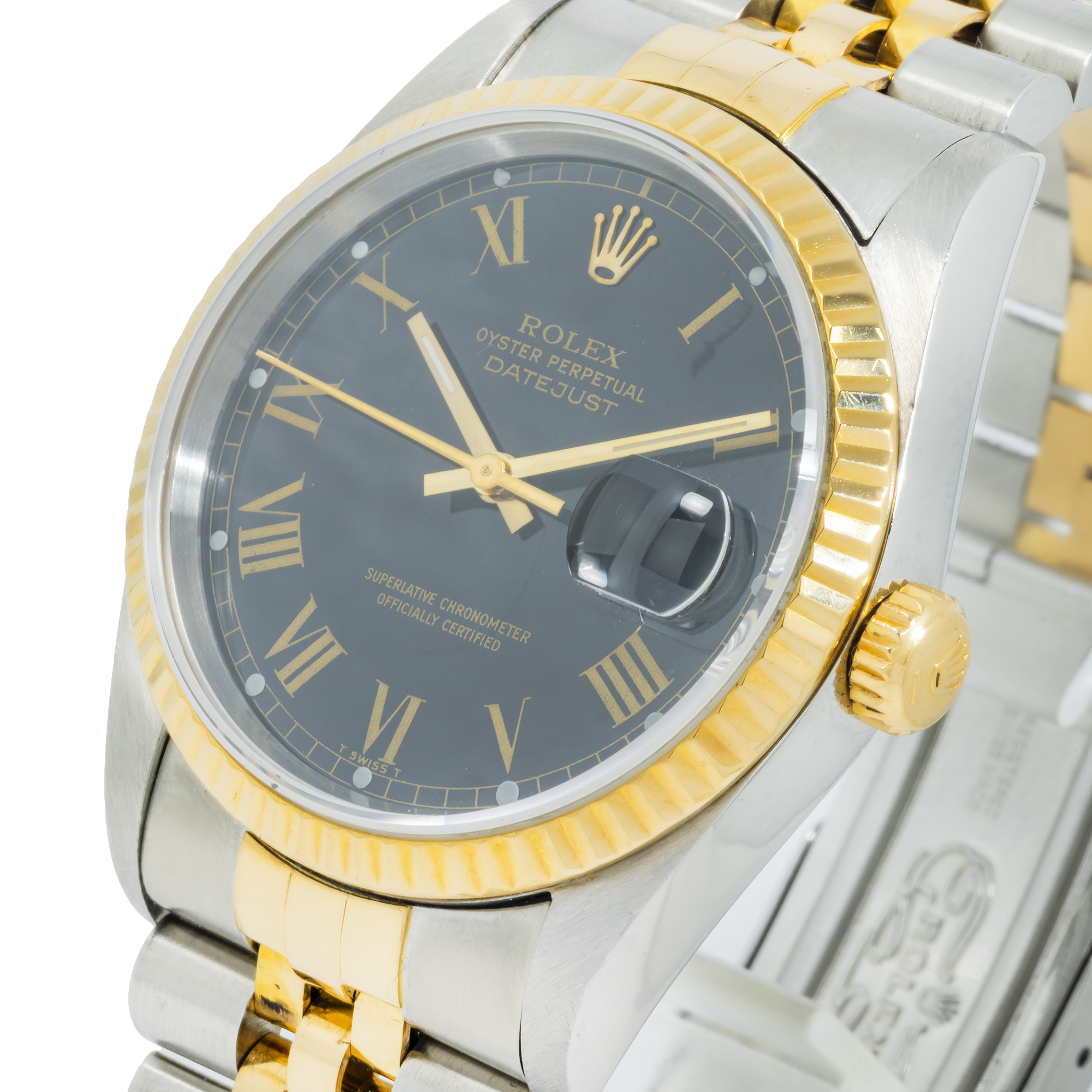 Rolex Datejust 16013 36MM Black Roman Dial With Two Tone Jubilee Bracelet