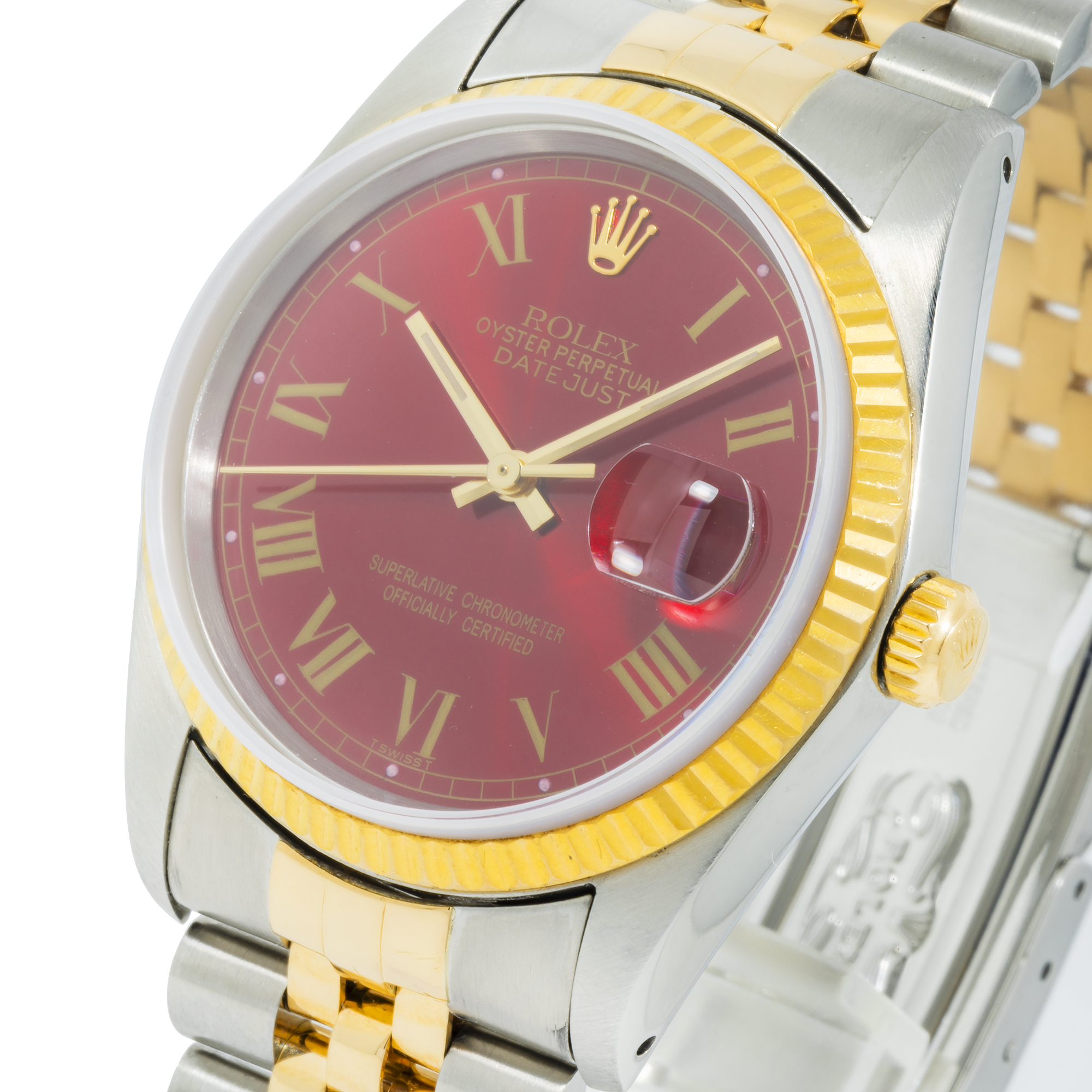 Rolex Datejust 16233 36MM Red Roman Dial With Two Tone Jubilee Bracelet