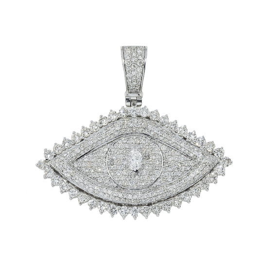 10K GOLD MARQUISE CENTER DIAMOND EVIL EYE PENDANT 4.00 CTW