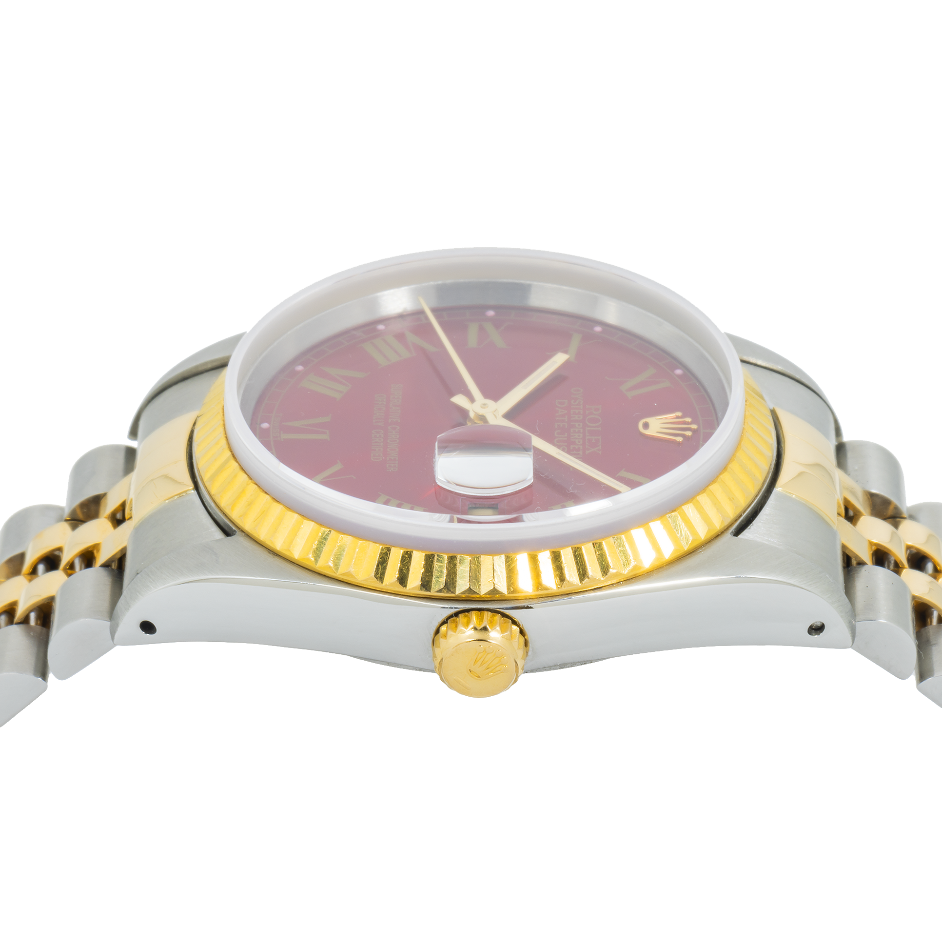 Rolex Datejust 16233 36MM Red Roman Dial With Two Tone Jubilee Bracelet