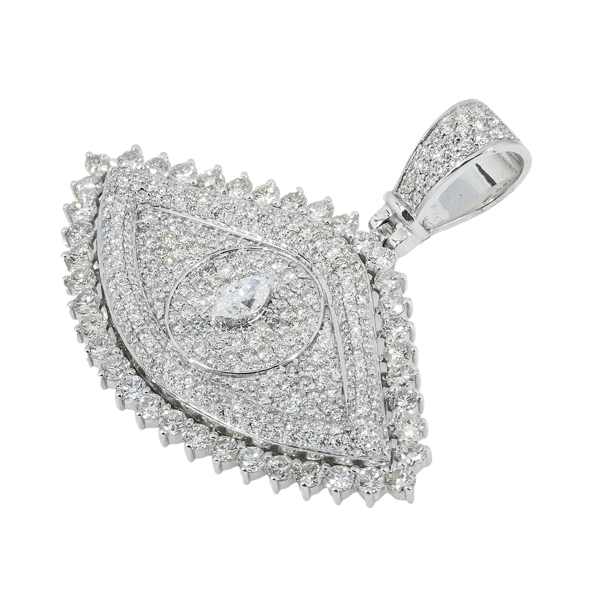 10K GOLD MARQUISE CENTER DIAMOND EVIL EYE PENDANT 4.00 CTW