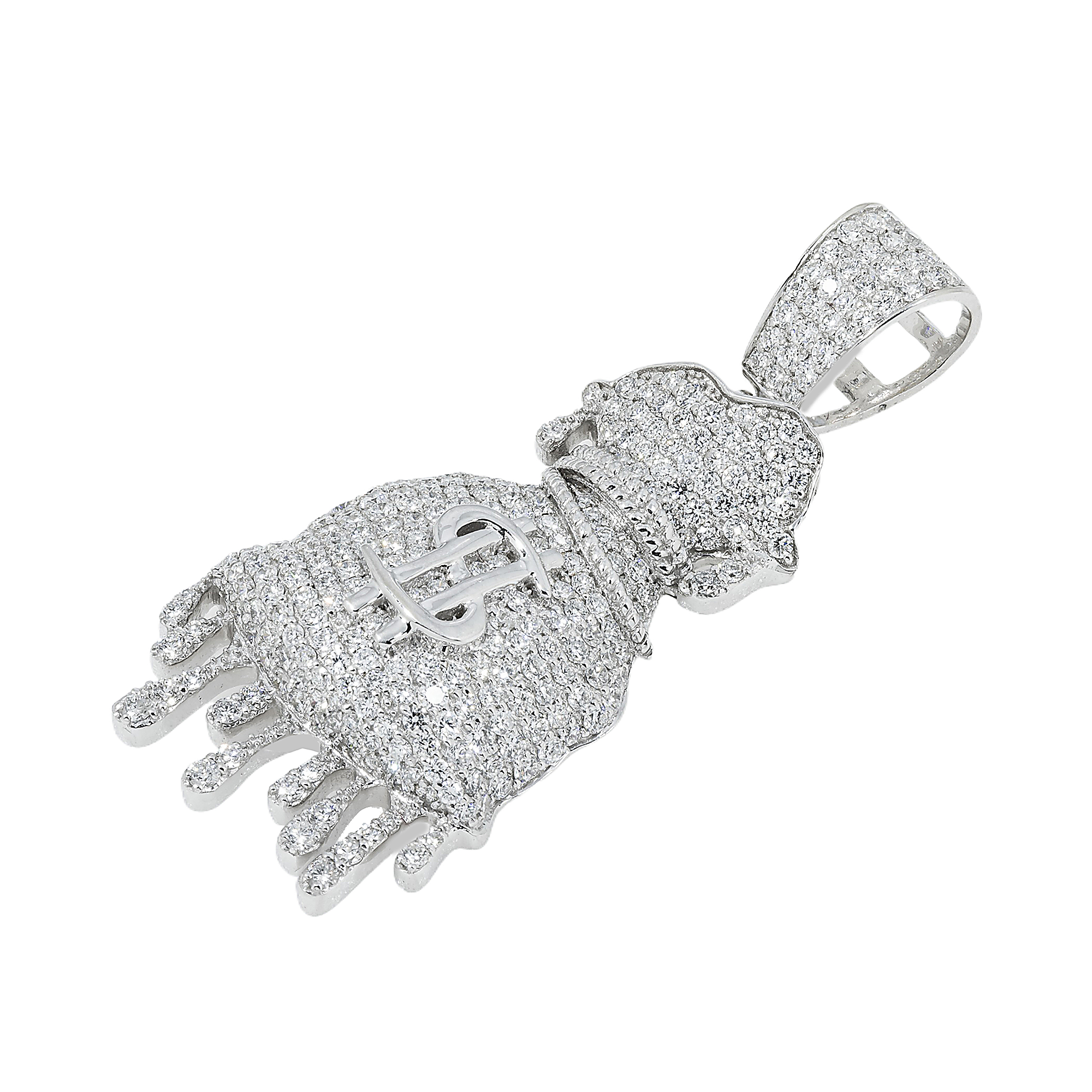 14K GOLD DIAMOND DRIPPING MONEY BAG PENDANT 3.75 CT