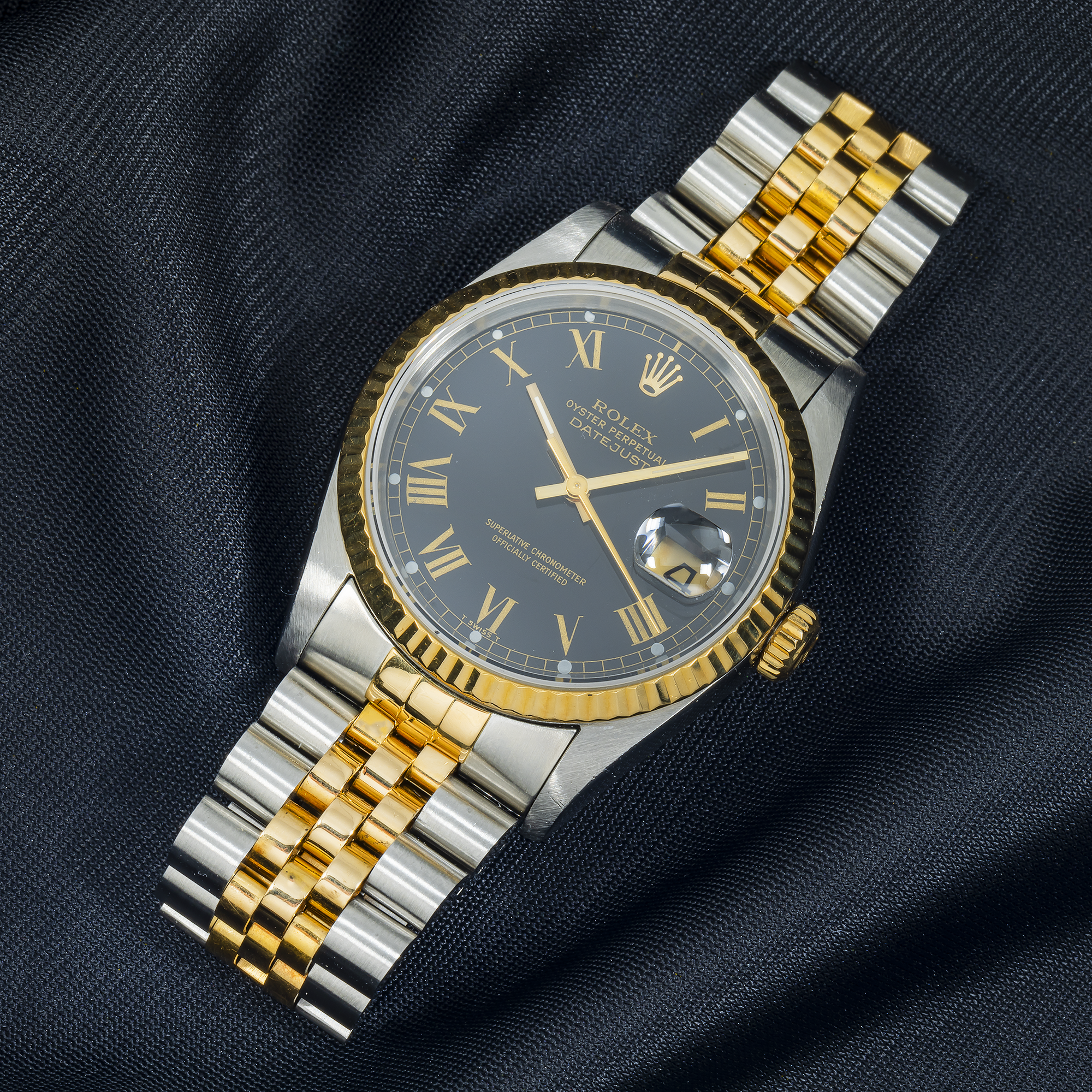 Rolex Datejust 16013 36MM Black Roman Dial With Two Tone Jubilee Bracelet
