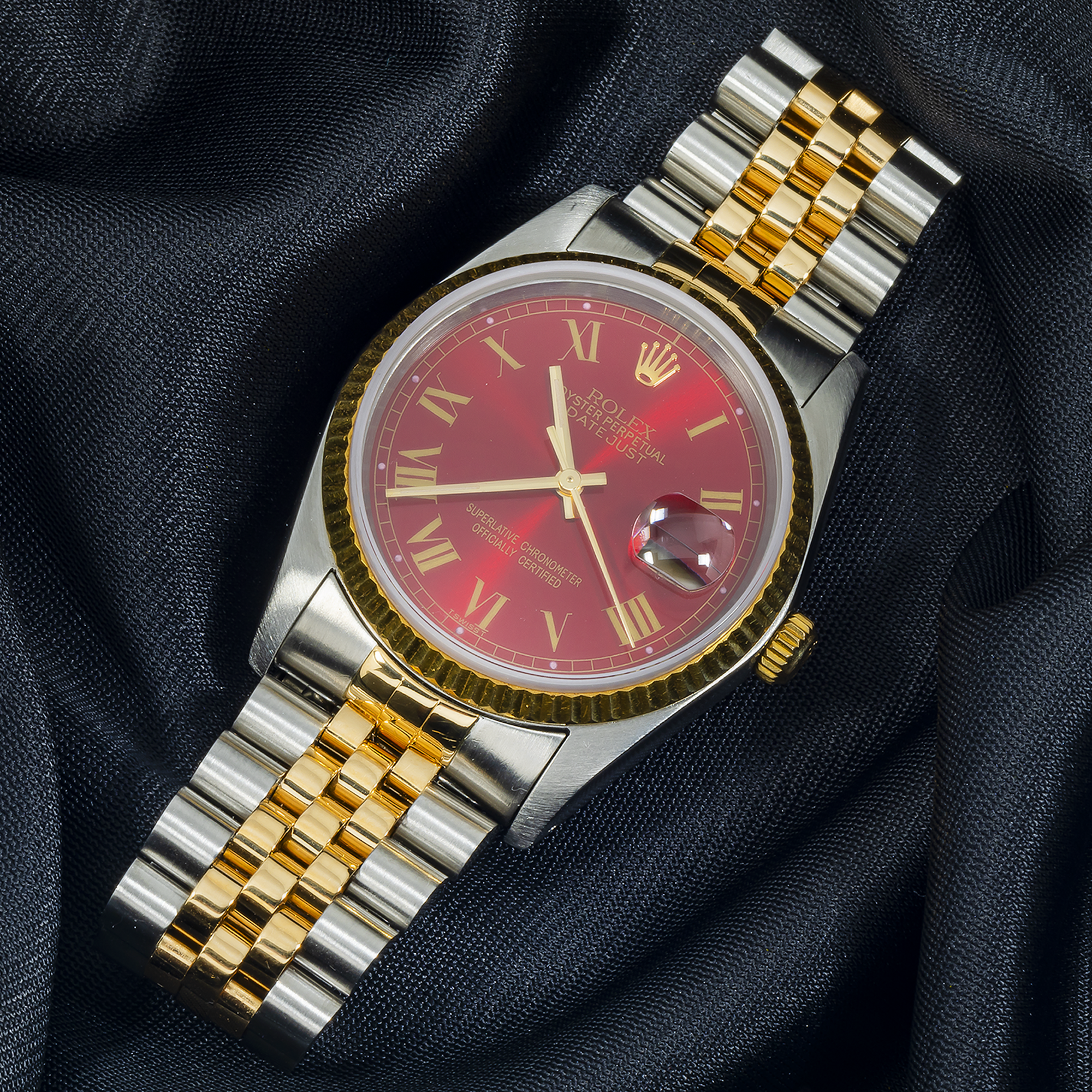 Rolex Datejust 16233 36MM Red Roman Dial With Two Tone Jubilee Bracelet