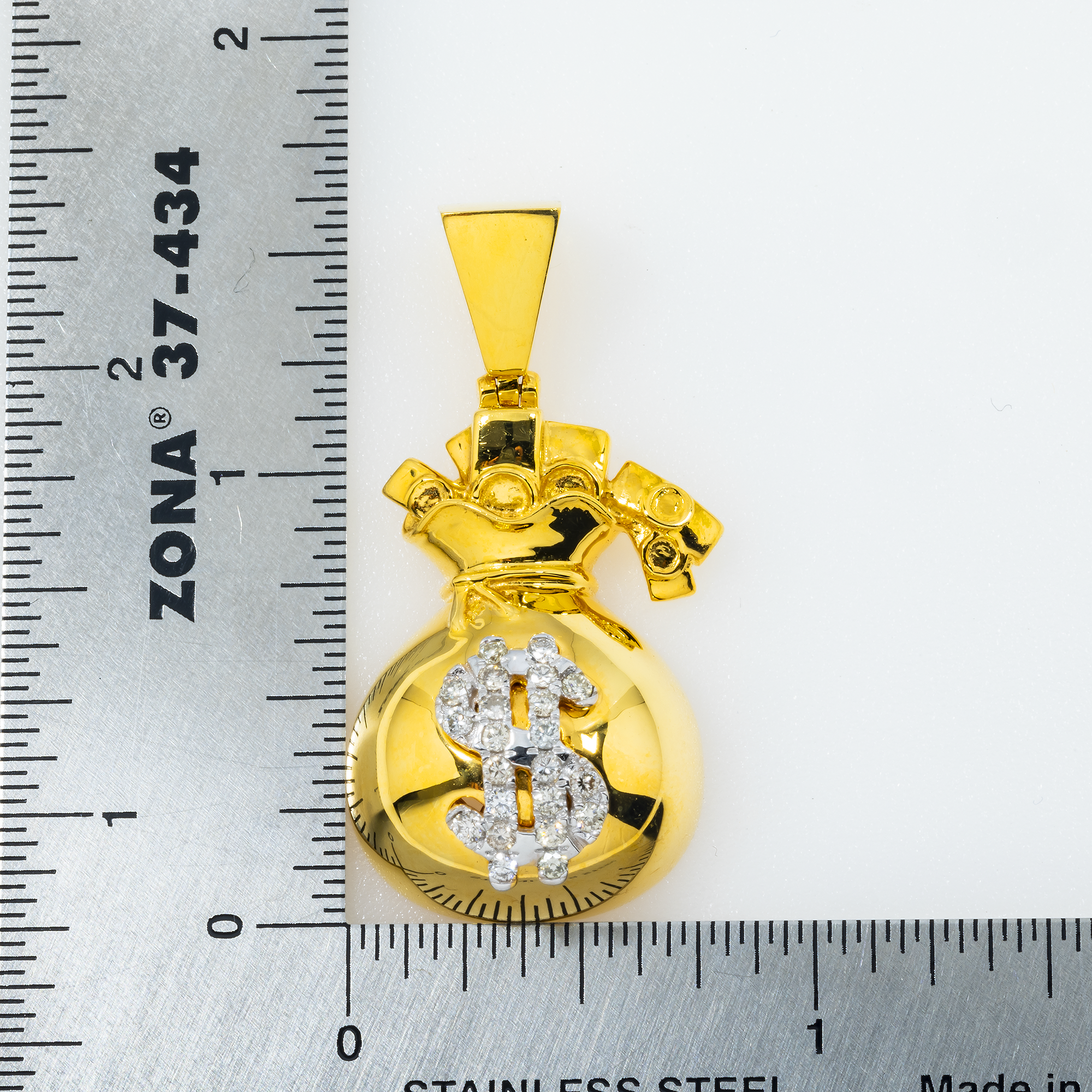 10K GOLD DIAMOND DOLLAR SIGN MONEY BAG PENDANT 0.50 CT