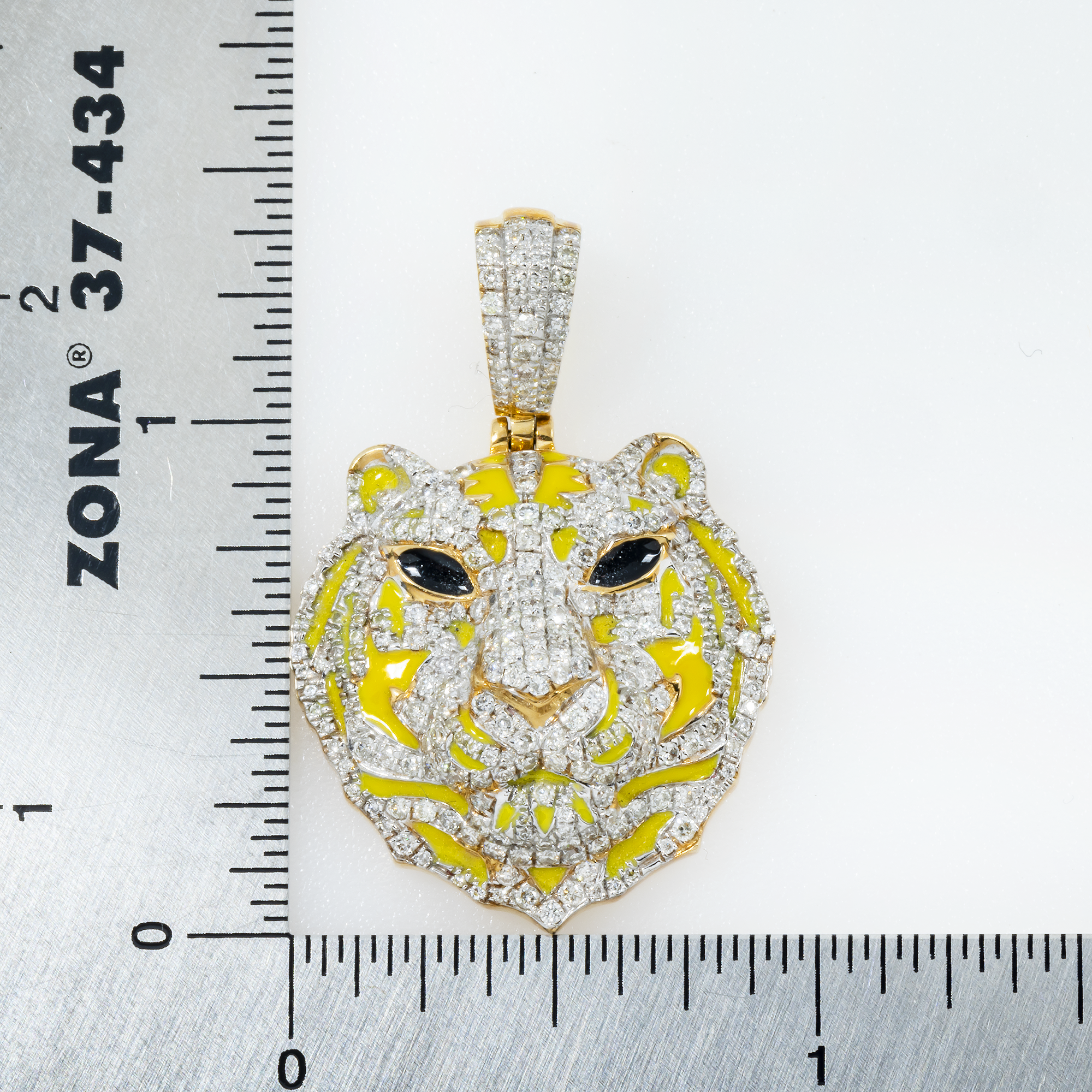 10K GOLD DIAMOND YELLOW TIGER HEAD PENDANT 1.50 CT