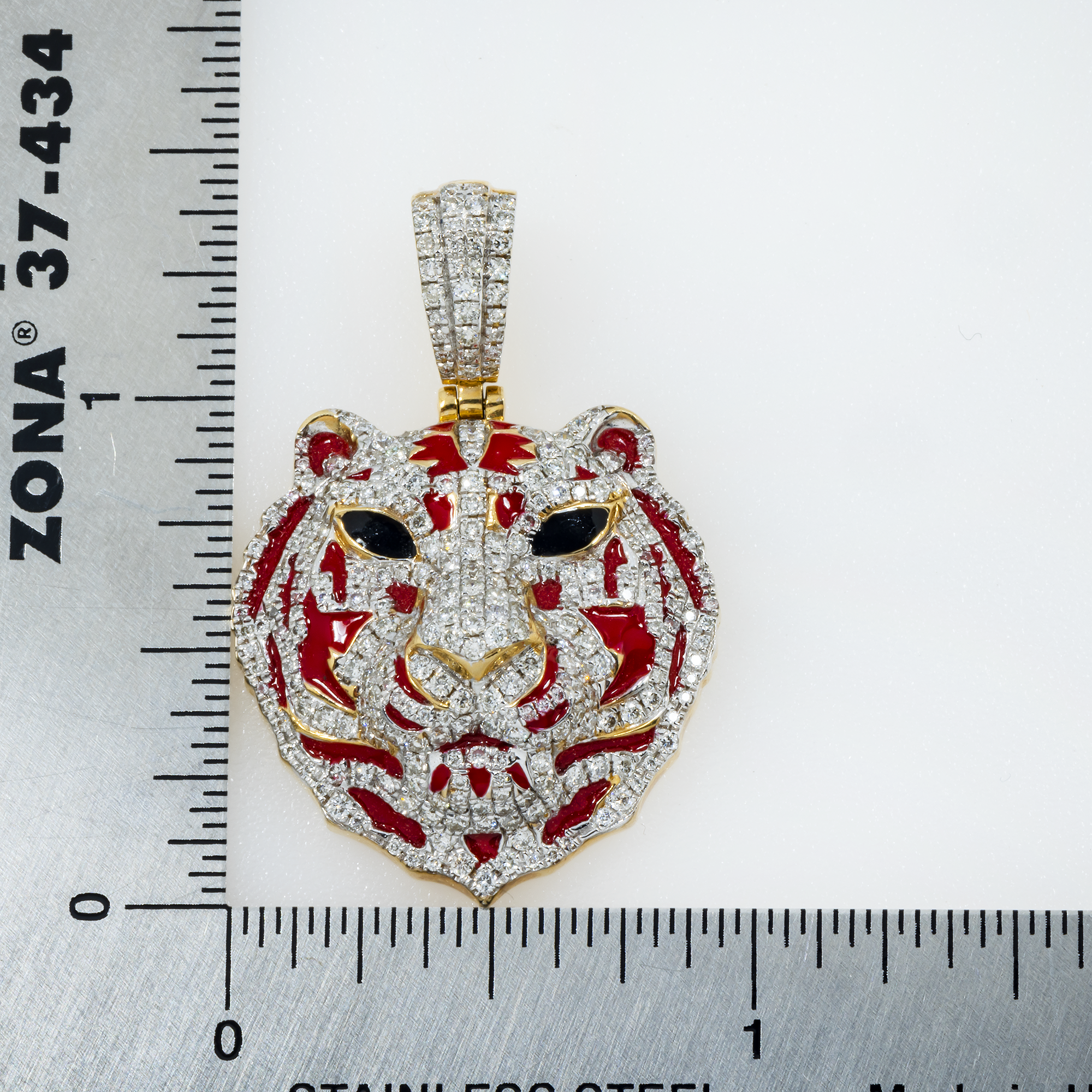 10K GOLD DIAMOND RED TIGER HEAD PENDANT 1.25 CT
