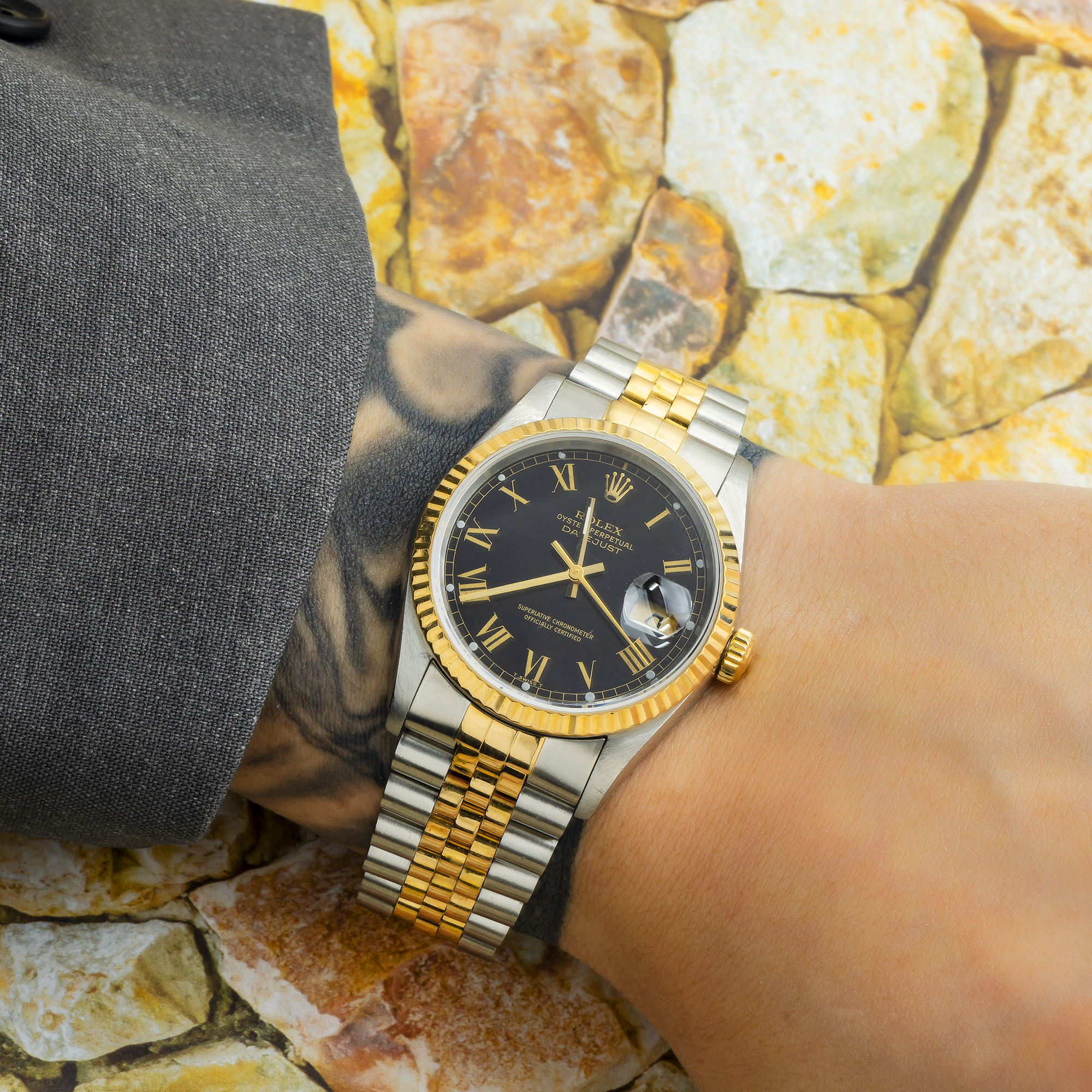 Rolex Datejust 16013 36MM Black Roman Dial With Two Tone Jubilee Bracelet