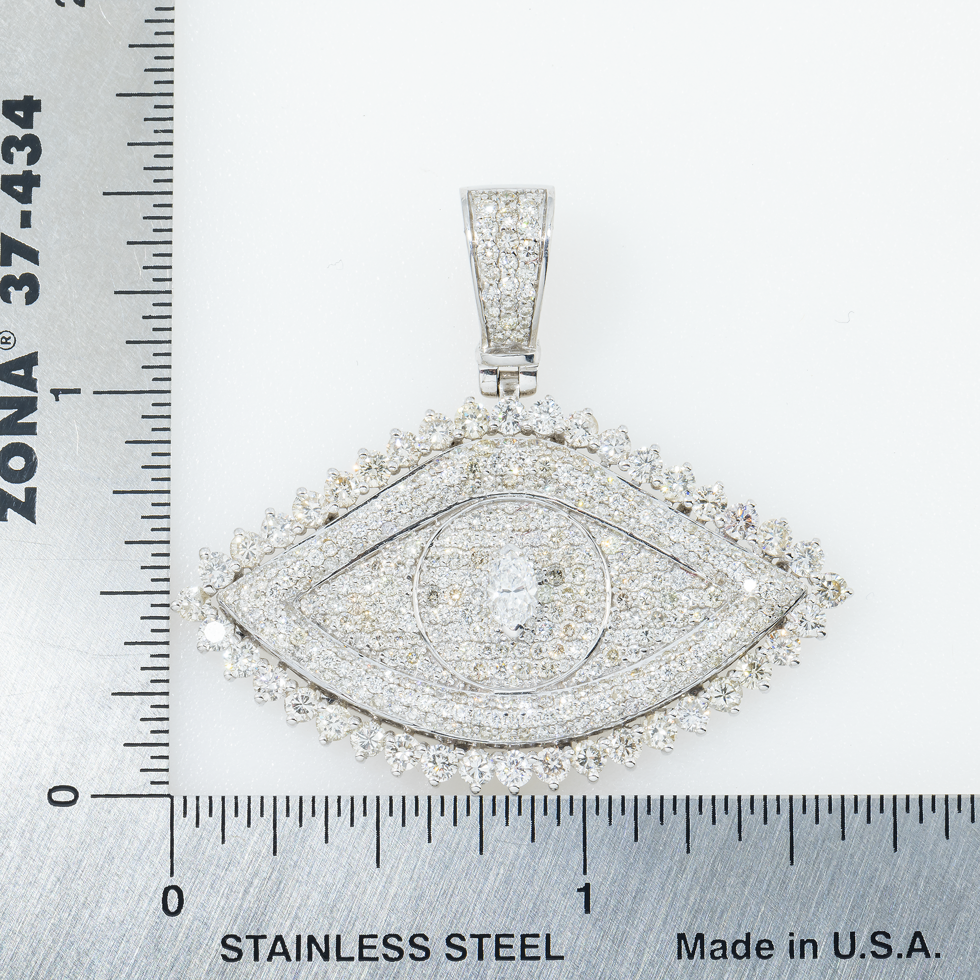 10K GOLD MARQUISE CENTER DIAMOND EVIL EYE PENDANT 4.00 CTW