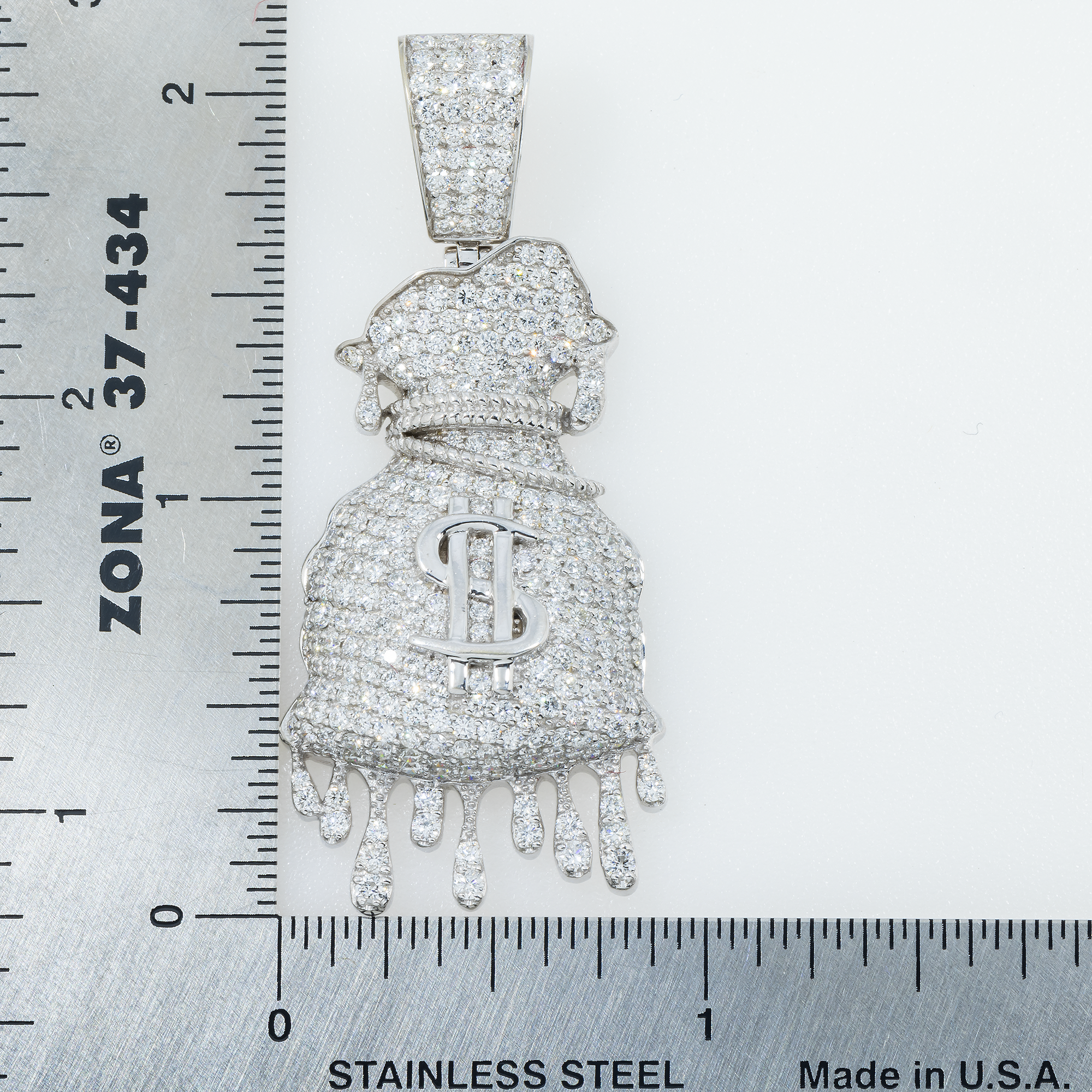 14K GOLD DIAMOND DRIPPING MONEY BAG PENDANT 3.75 CT