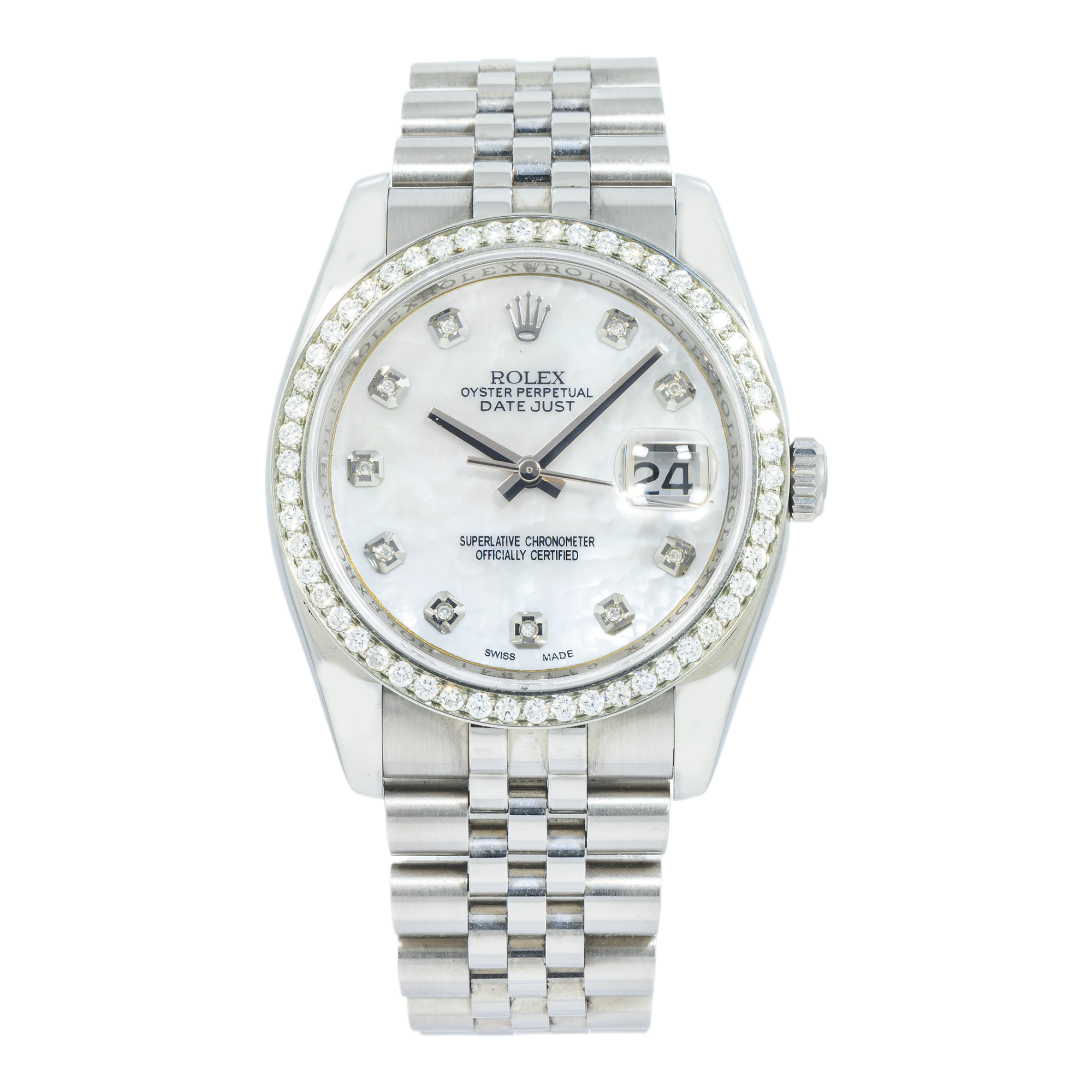 Rolex Datejust 116234 36MM White Diamond Dial And Bezel With Stainless Steel Jubilee Bracelet
