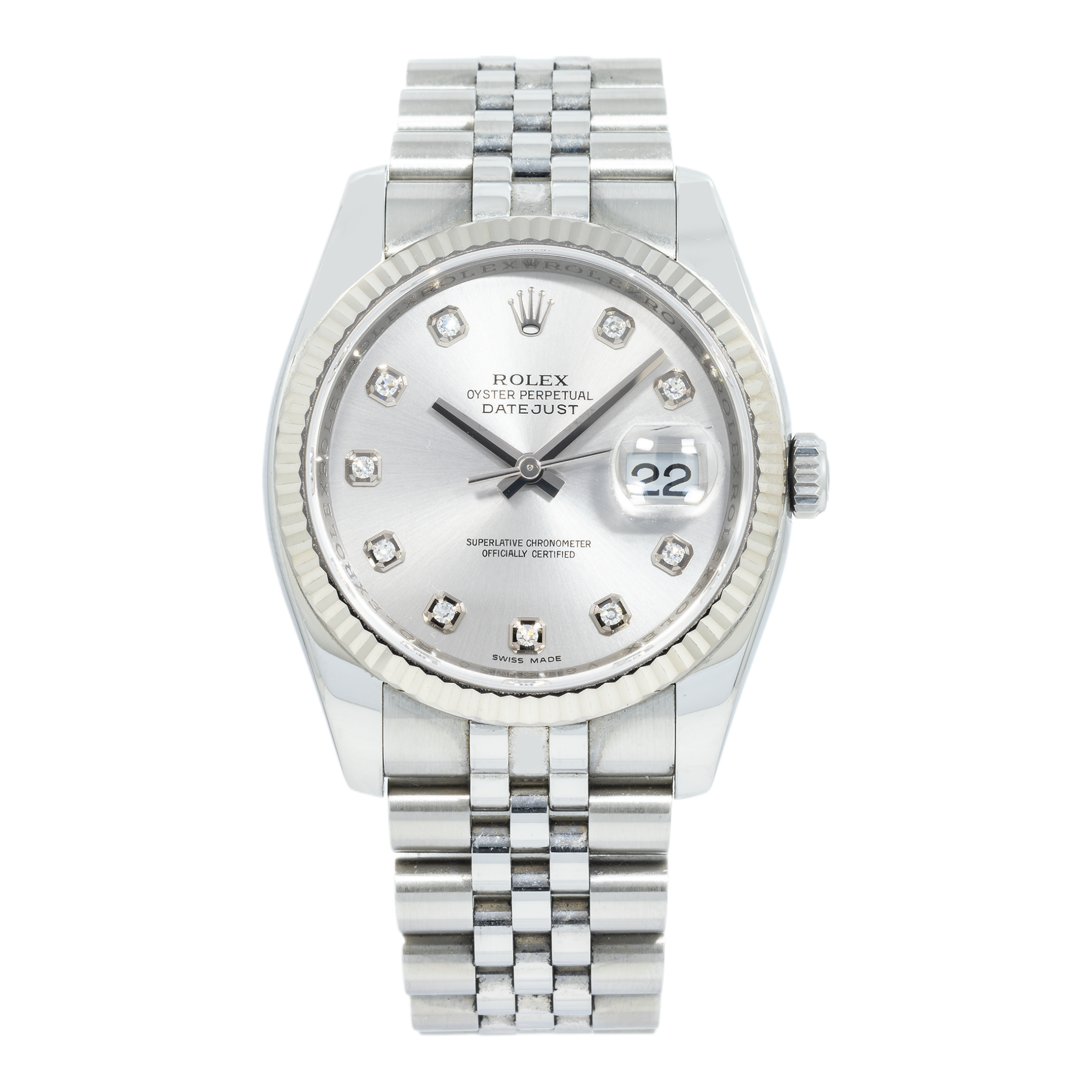 Rolex Datejust 116234 36MM Silver Diamond Dial With Stainless Steel Jubilee Bracelet