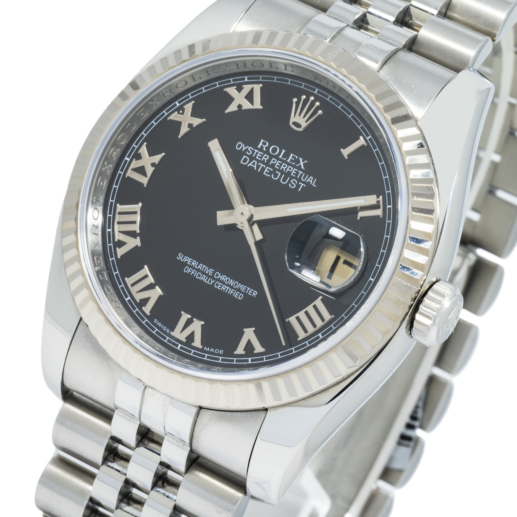 Rolex Datejust 116234 36MM Black Roman Dial With Stainless Steel Jubilee Bracelet