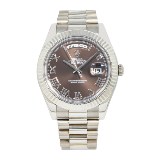 Rolex Day-Date II 218239 41MM Chocolate Roman Dial And White Gold Presidential Bracelet
