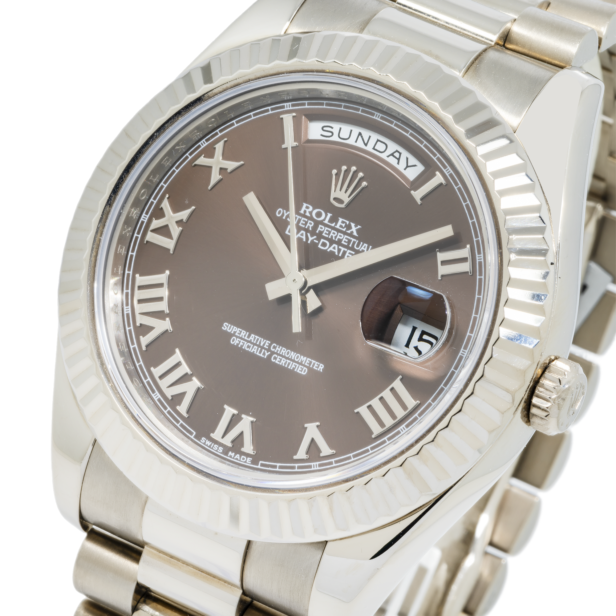 Rolex Day-Date II 218239 41MM Chocolate Roman Dial And White Gold Presidential Bracelet