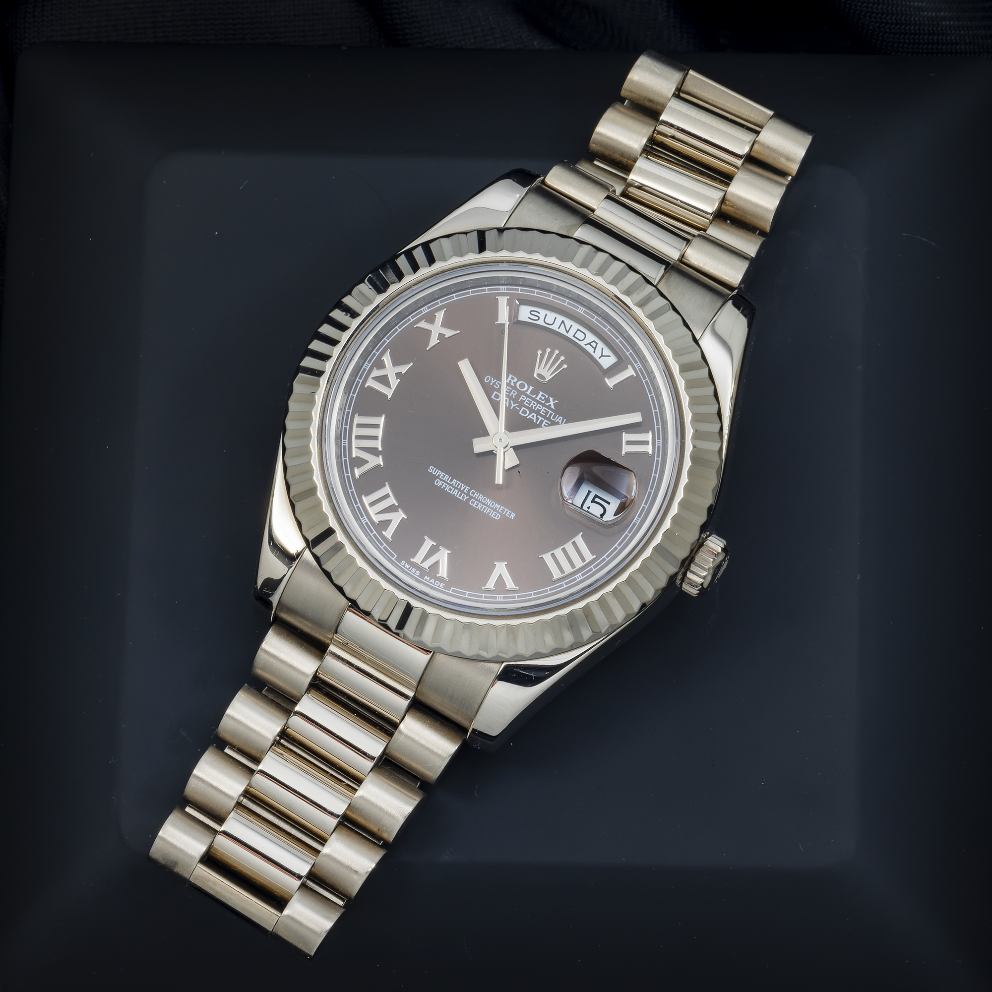 Rolex Day-Date II 218239 41MM Chocolate Roman Dial And White Gold Presidential Bracelet