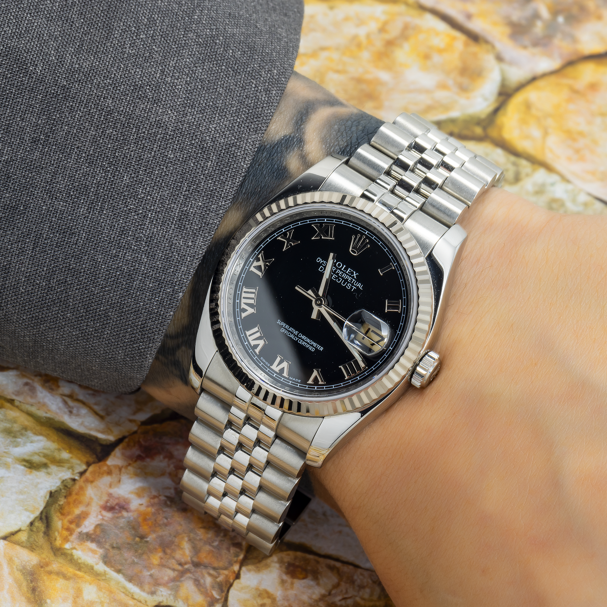 Rolex Datejust 116234 36MM Black Roman Dial With Stainless Steel Jubilee Bracelet