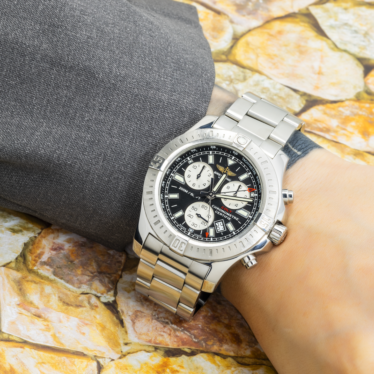 Breitling Colt Chronograph A73388 44MM Black Stick Dial With Stainless Steel Bracelet