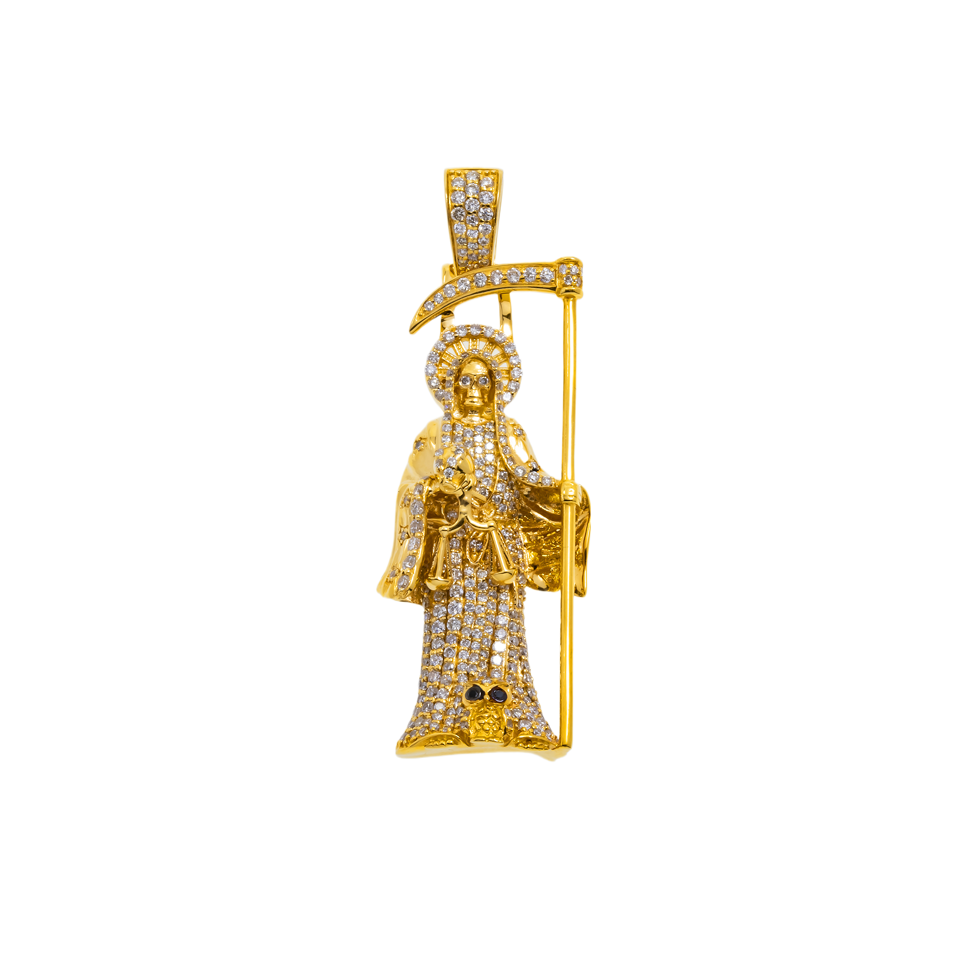 14K GOLD DIAMOND GRIM REAPER PENDANT 1.05 CT
