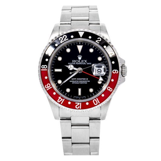Rolex GMT-Master II Stainless Steel 40mm Black Dial Red/Blue "Pepsi" Aluminum Bezel Non-SEL Oyster Bracelet Holes Case 16710