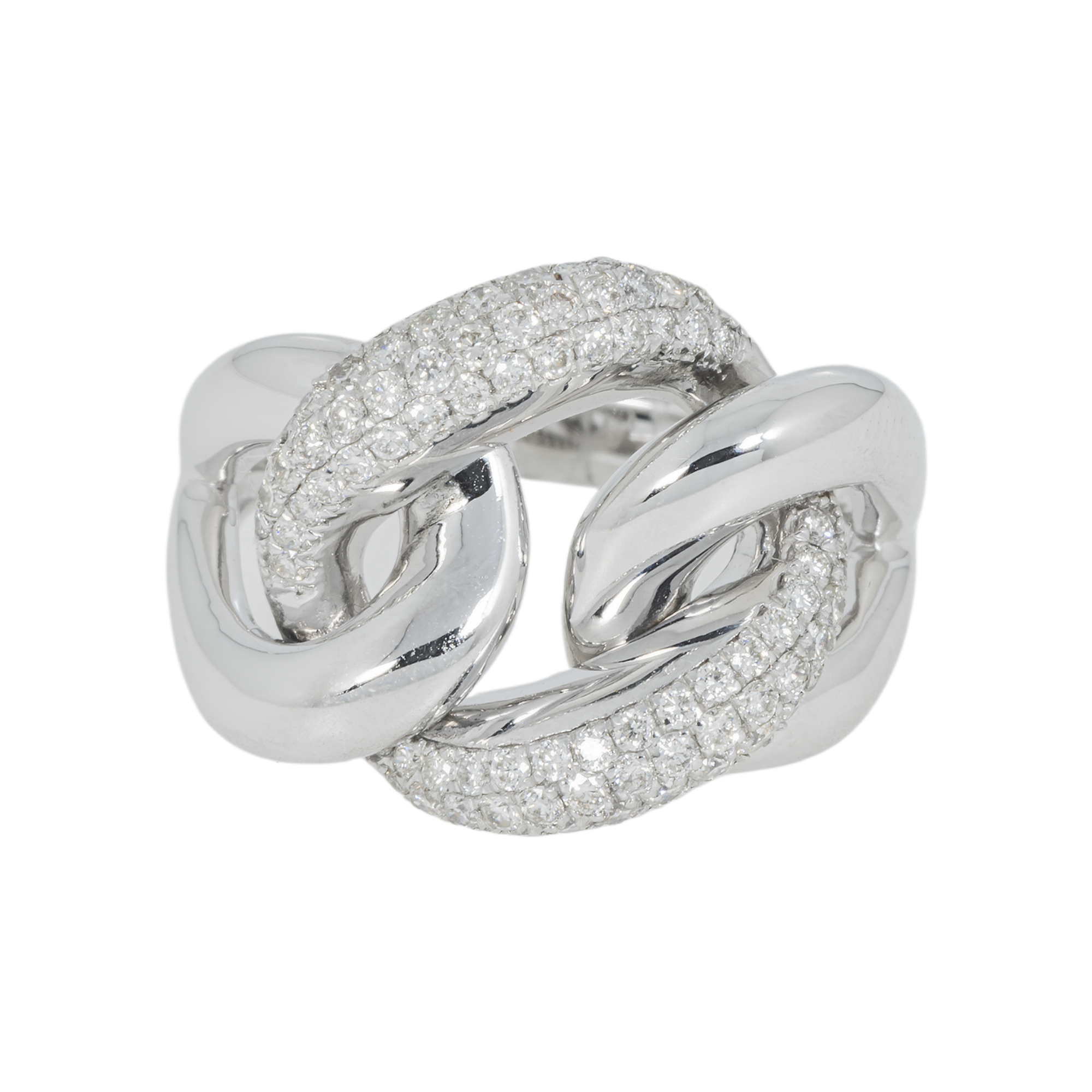 14K GOLD TWO-TONE DIAMOND LINK RING 0.60 CT