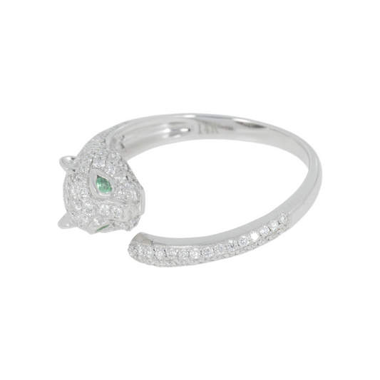 14K GOLD DIAMOND AND EMERALD GEMSTONE PANTHER DESIGNER RING 0.75 CTW