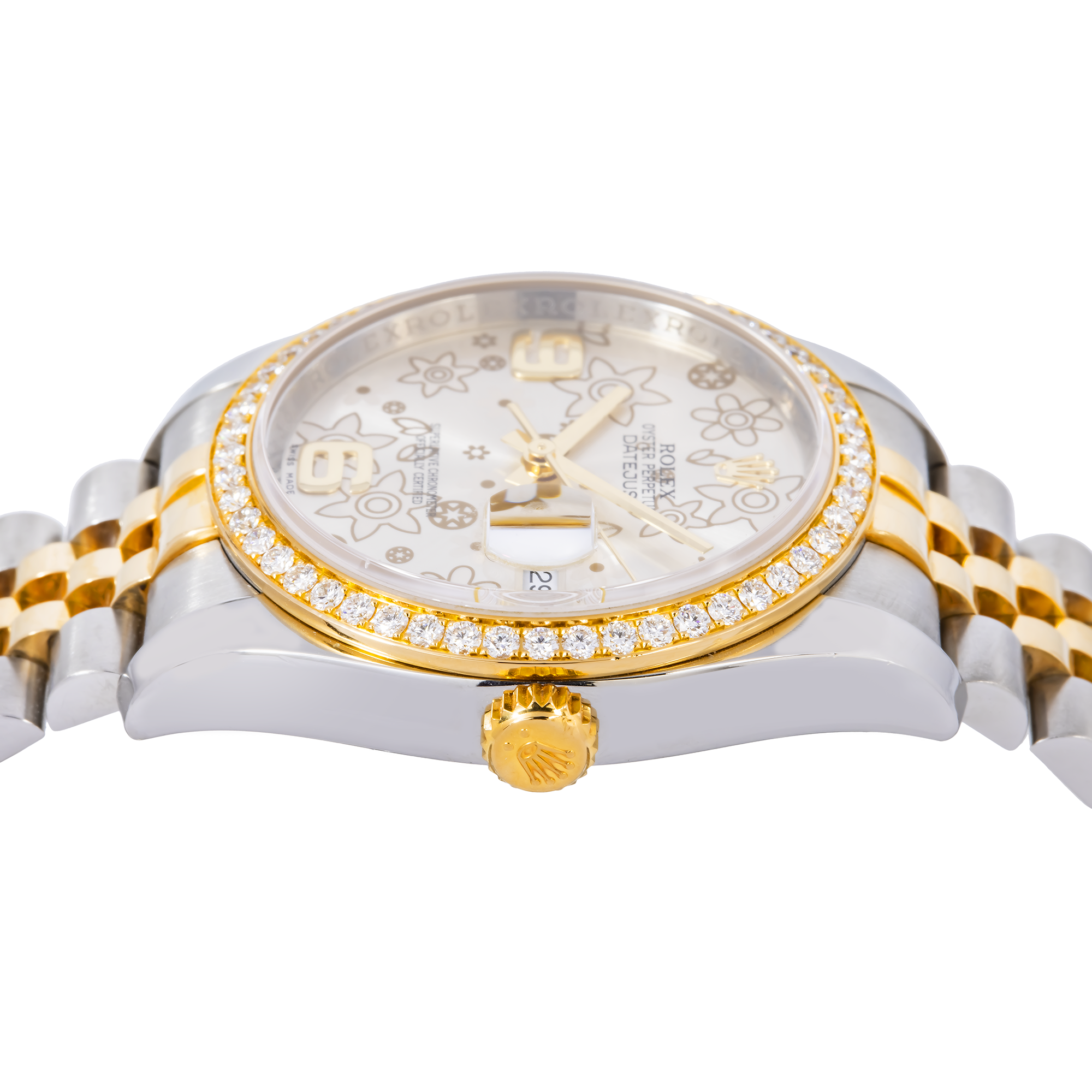 Rolex Oyster Perpetual Datejust 116243 36MM Factory Silver Flower Motif Dial With Two Tone Jubilee Bracelet And Factory Diamond Dial