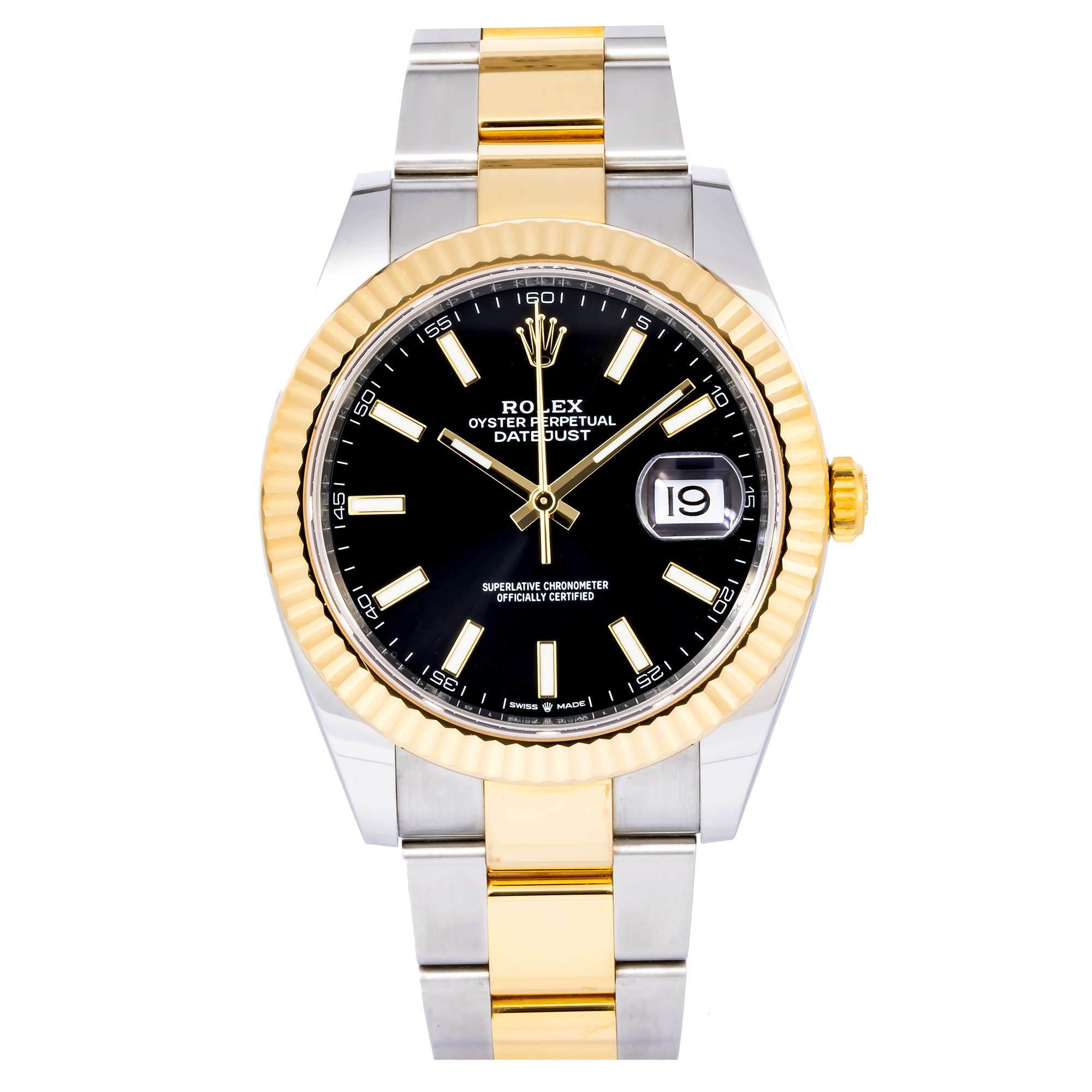 ROLEX DATEJUST 126333 41MM BLACK DIAL WITH TWO TONE OYSTER BRACELET.