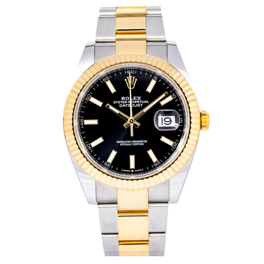 ROLEX DATEJUST 126333 41MM BLACK DIAL WITH TWO TONE OYSTER BRACELET.