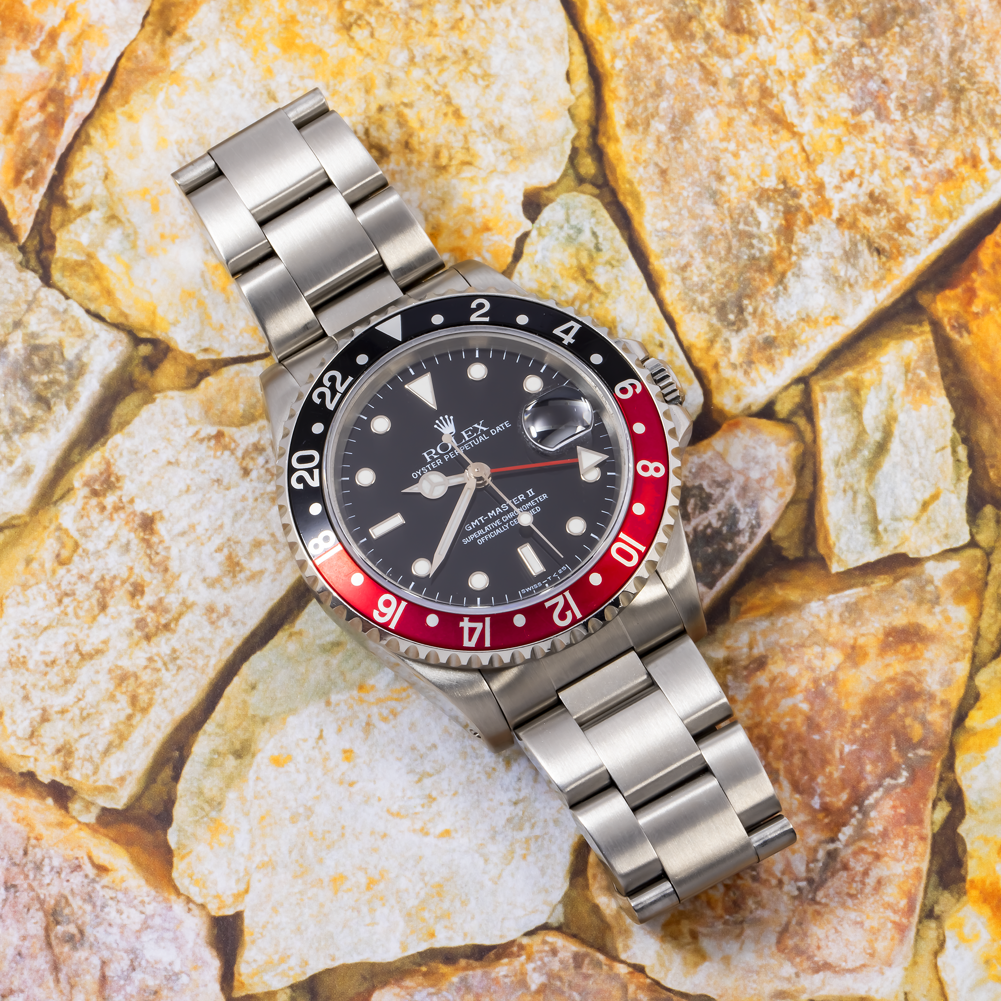Rolex GMT-Master II Stainless Steel 40mm Black Dial Red/Blue "Pepsi" Aluminum Bezel Non-SEL Oyster Bracelet Holes Case 16710