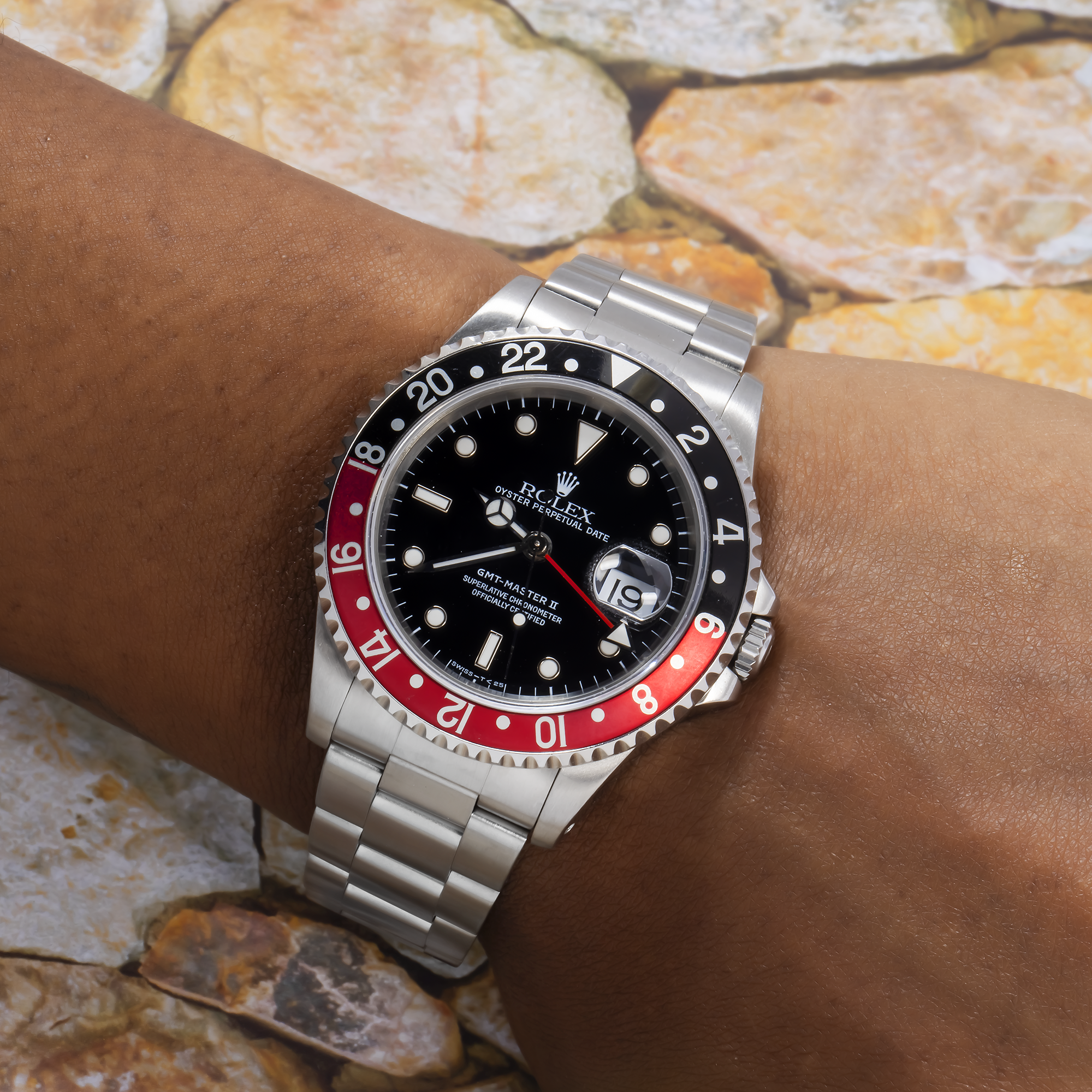 Rolex GMT-Master II Stainless Steel 40mm Black Dial Red/Blue "Pepsi" Aluminum Bezel Non-SEL Oyster Bracelet Holes Case 16710