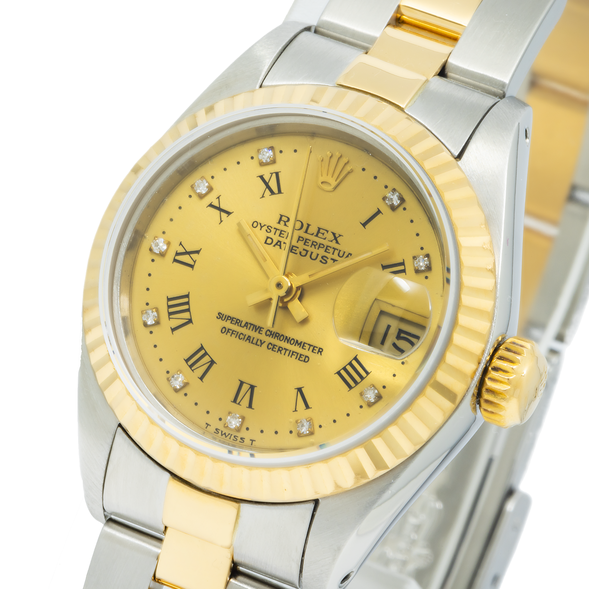 Rolex Datejust 69173 26MM Champagne Diamond Roman Dial With Two Tone Oyster Bracelet