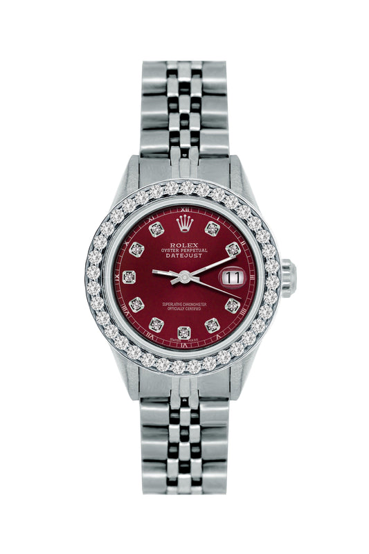 Rolex Datejust Diamond Watch, 26mm, Stainless SteelBracelet Bordeaux Dial w/ Diamond Bezel