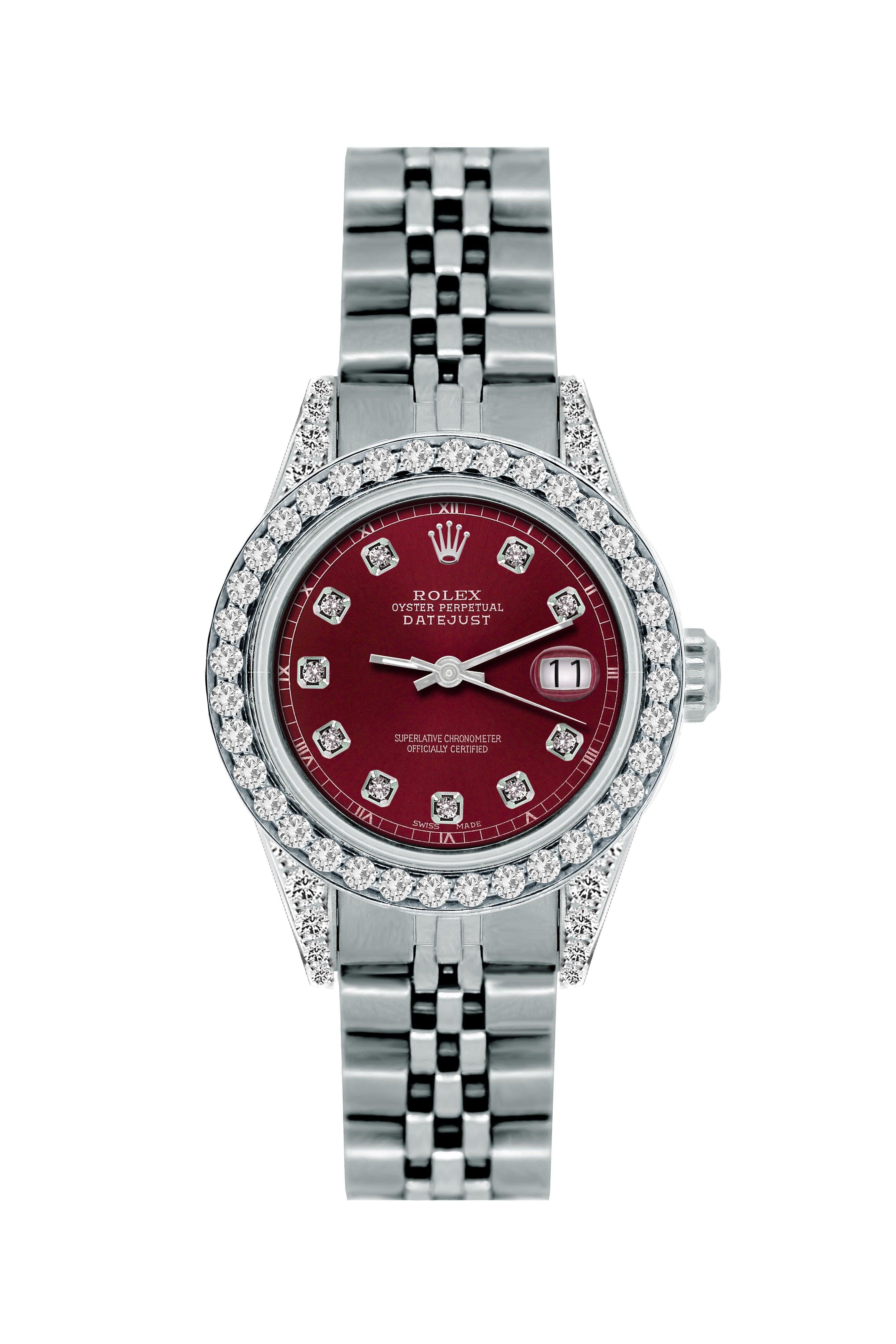 Rolex Datejust 26mm Bordeaux Dial, Bezel, & Lugs With Stainless Steel Bracelet