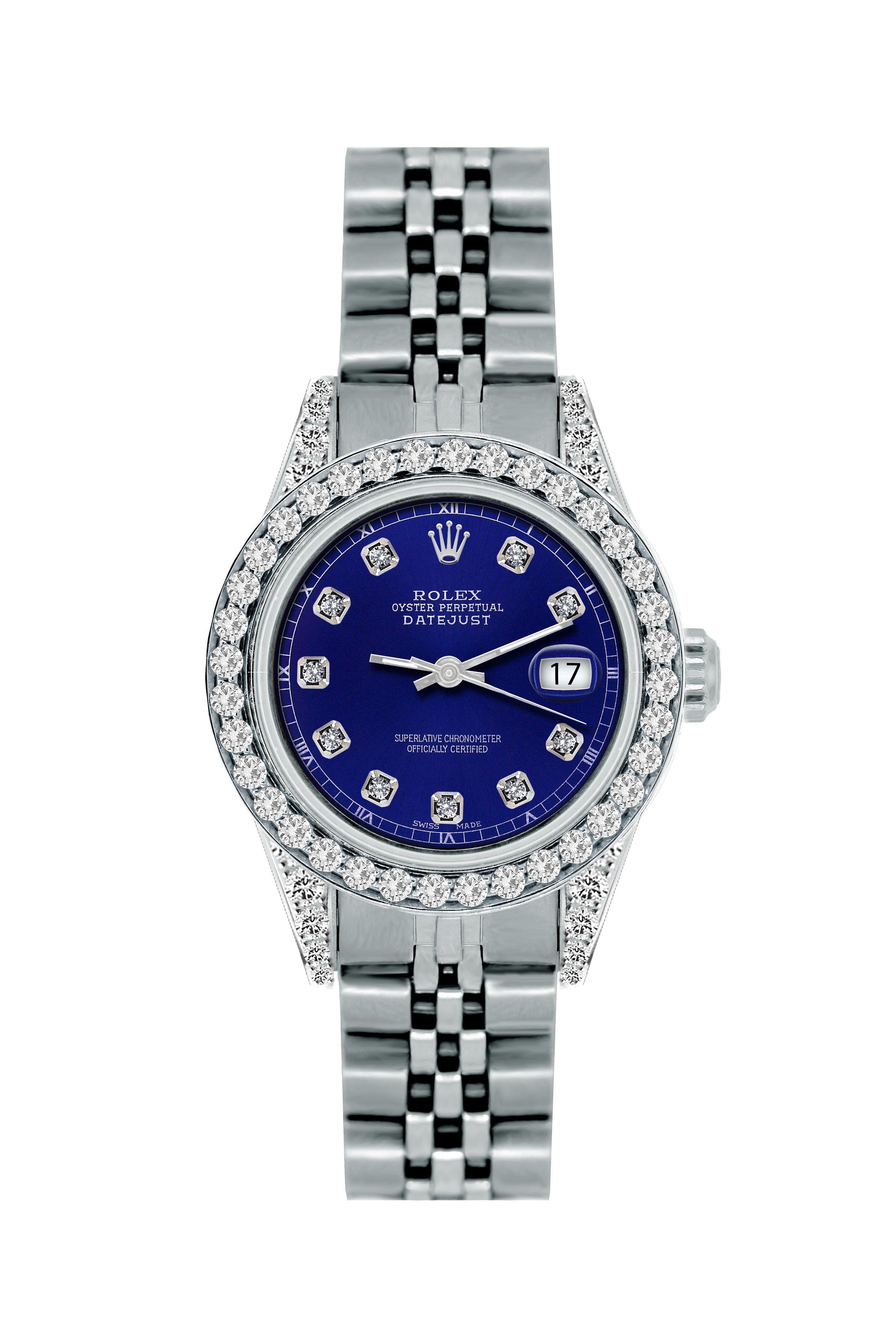Rolex Datejust 26mm Midnight Blue Dial, Bezel, & Optional Lugs With Stainless Steel Bracelet