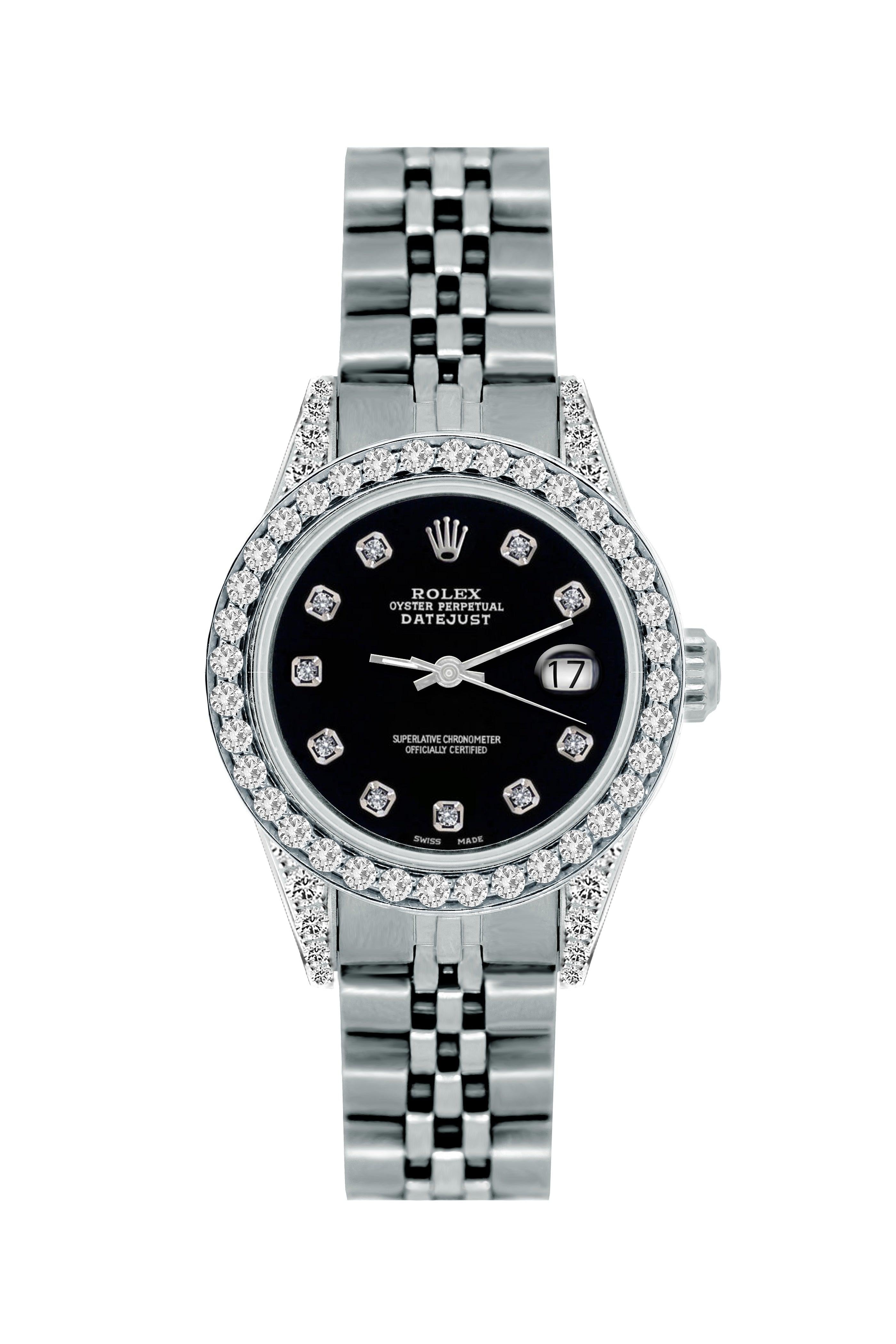 Rolex Datejust 26mm Black Russian Diamond Dial With Diamond Bezel